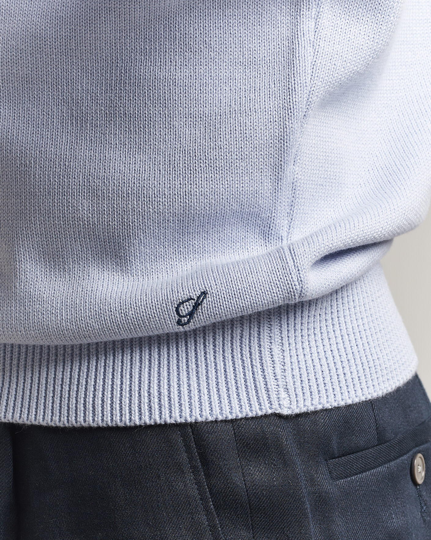 Men | Sweaters & Knitwear | Stenströms | Organic Cotton Knitted Sweater Light Blue