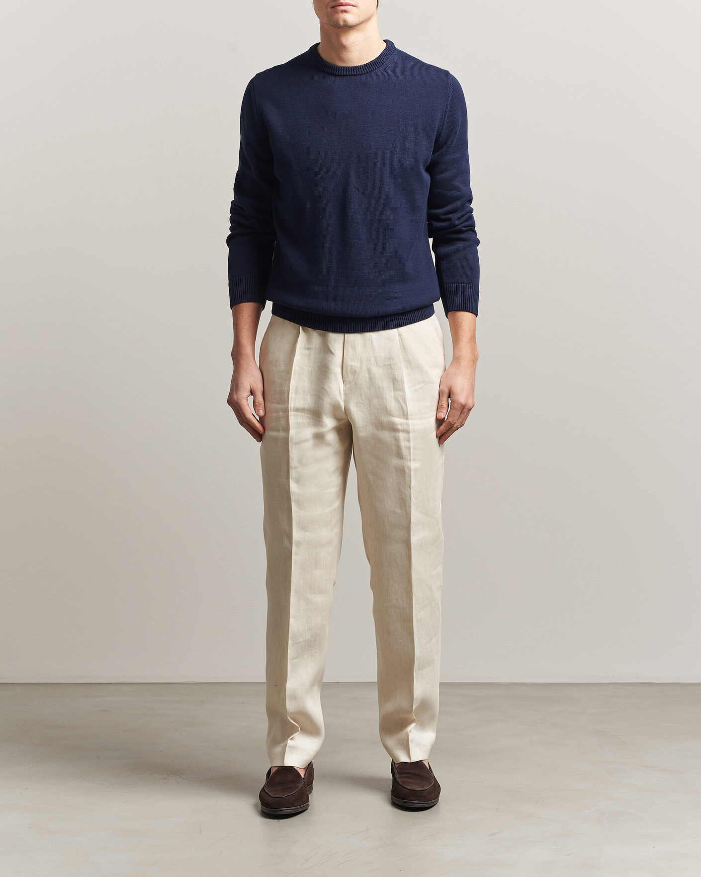 Men | Sweaters & Knitwear | Stenströms | Organic Cotton Knitted Sweater Navy