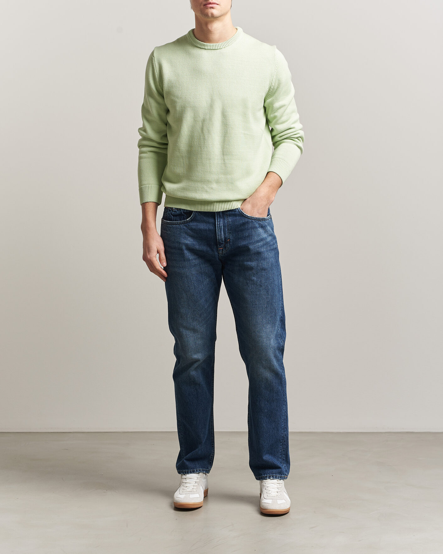 Men | Sweaters & Knitwear | Stenströms | Organic Cotton Knitted Sweater Light Green