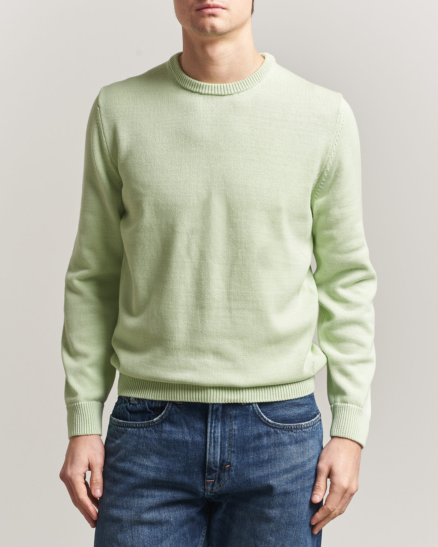 Men | Sweaters & Knitwear | Stenströms | Organic Cotton Knitted Sweater Light Green
