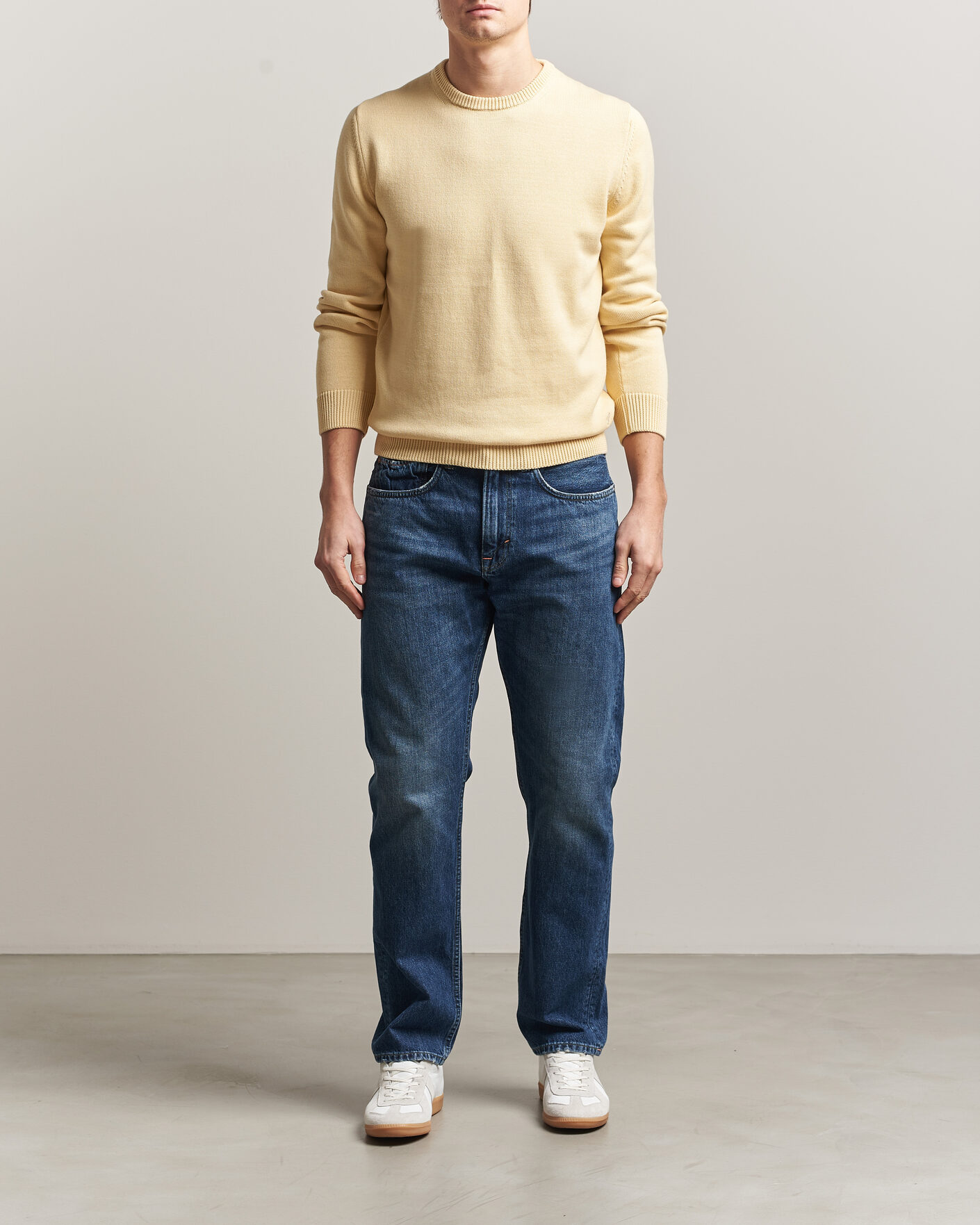 Men | Sweaters & Knitwear | Stenströms | Organic Cotton Knitted Sweater Light Yellow