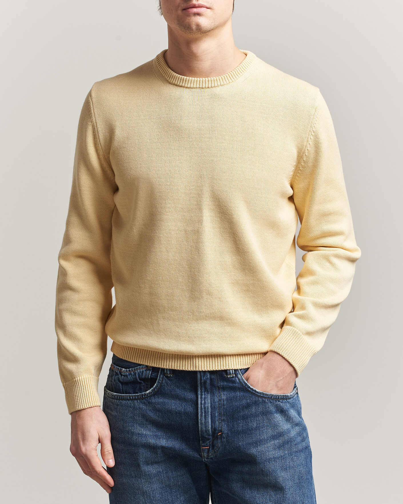 Men | Sweaters & Knitwear | Stenströms | Organic Cotton Knitted Sweater Light Yellow