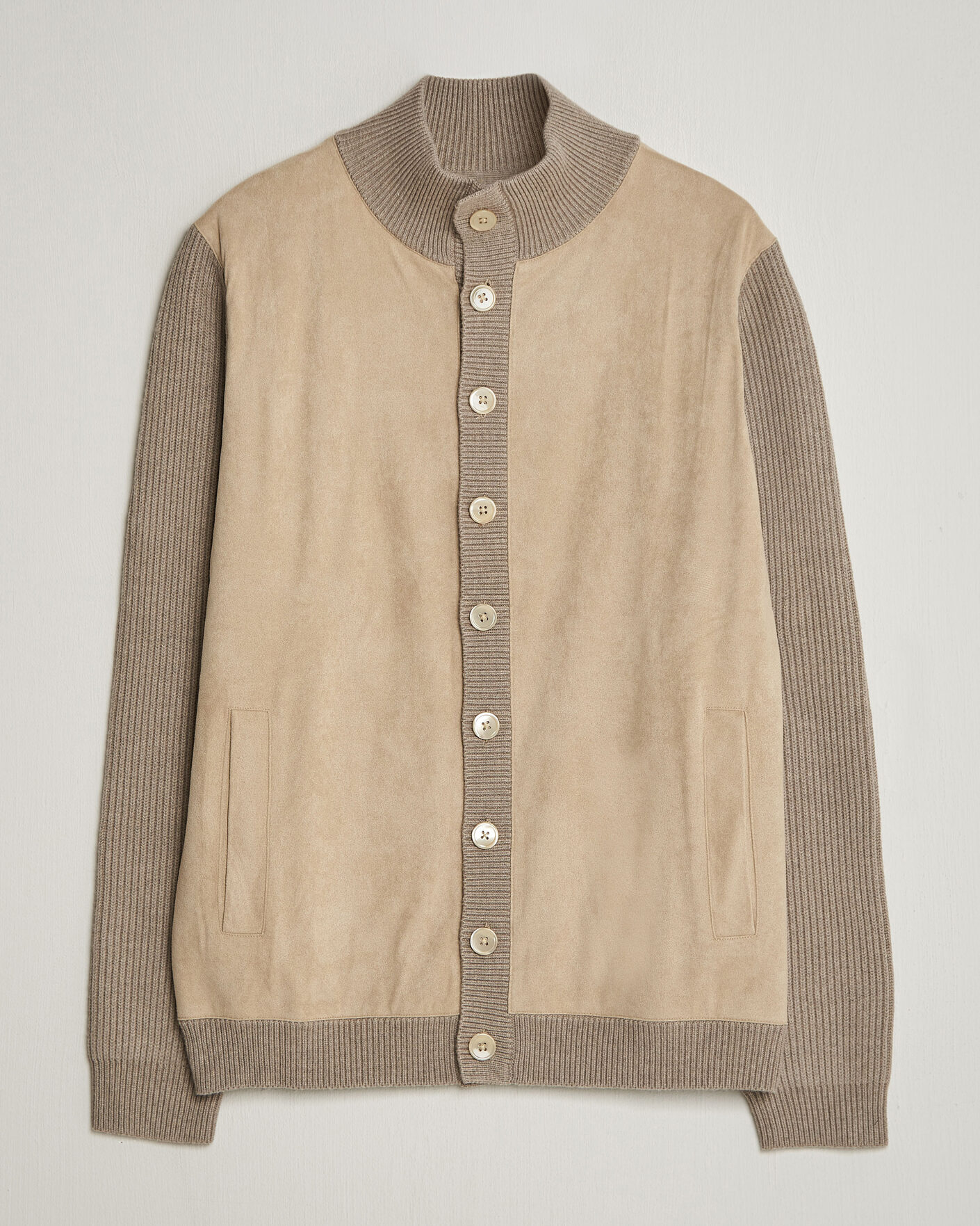 Men | Sweaters & Knitwear | Stenströms | Knitted Hybrid Buttoned Alcantara Cardigan Taupe