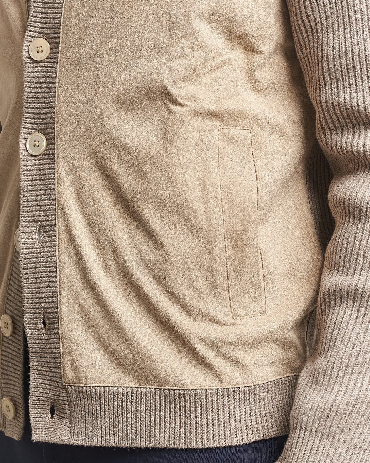 Men | Sweaters & Knitwear | Stenströms | Knitted Hybrid Buttoned Alcantara Cardigan Taupe