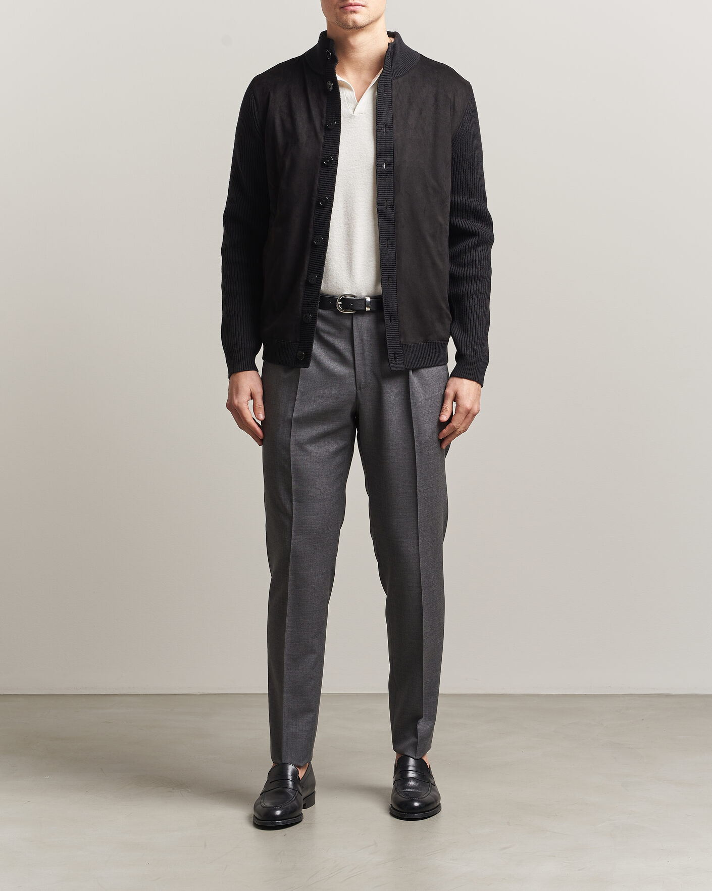 Men | Sweaters & Knitwear | Stenströms | Knitted Hybrid Buttoned Alcantara Cardigan Black