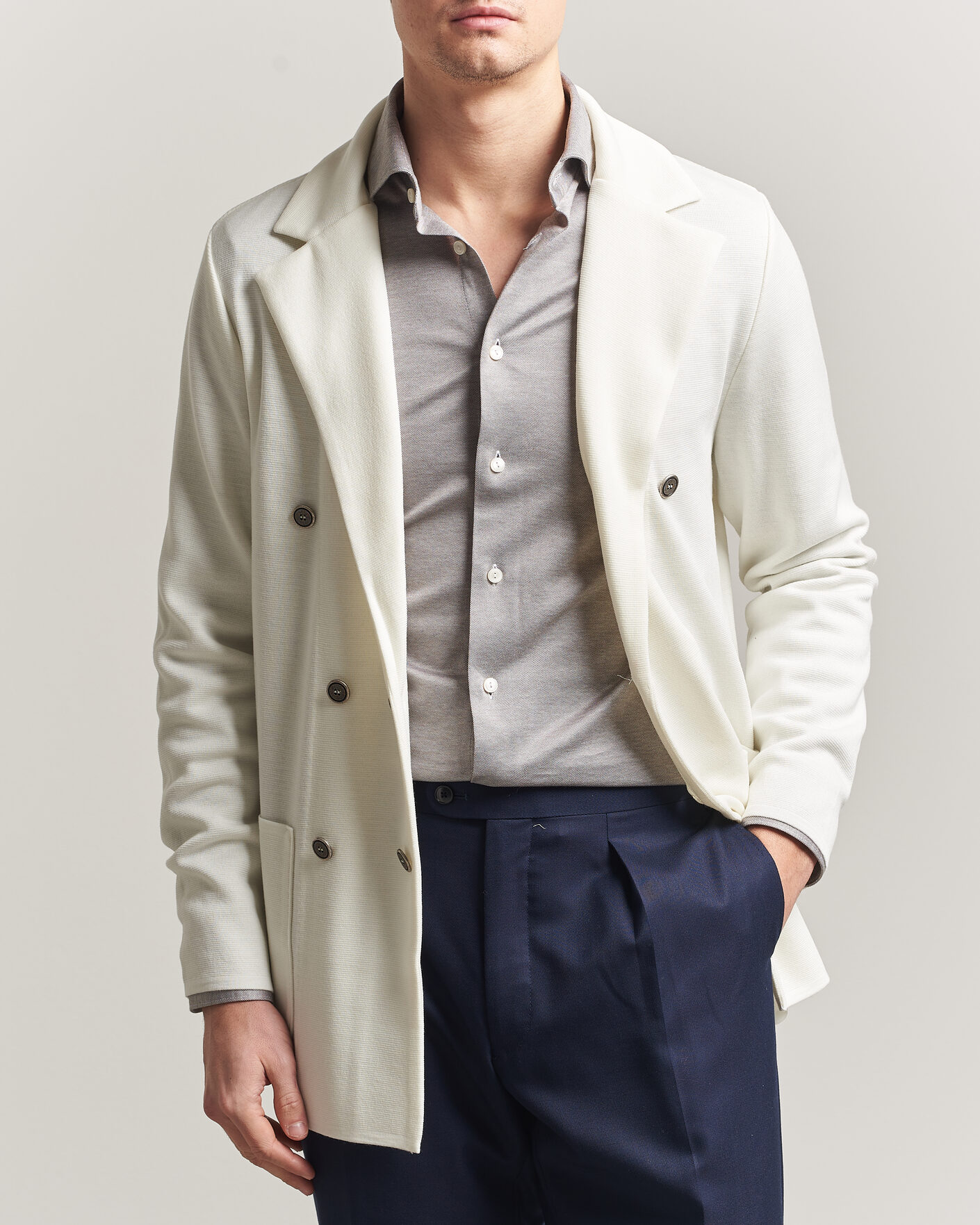 Men | Blazers | Stenströms | Milano Knitted DB Textured Blazer White