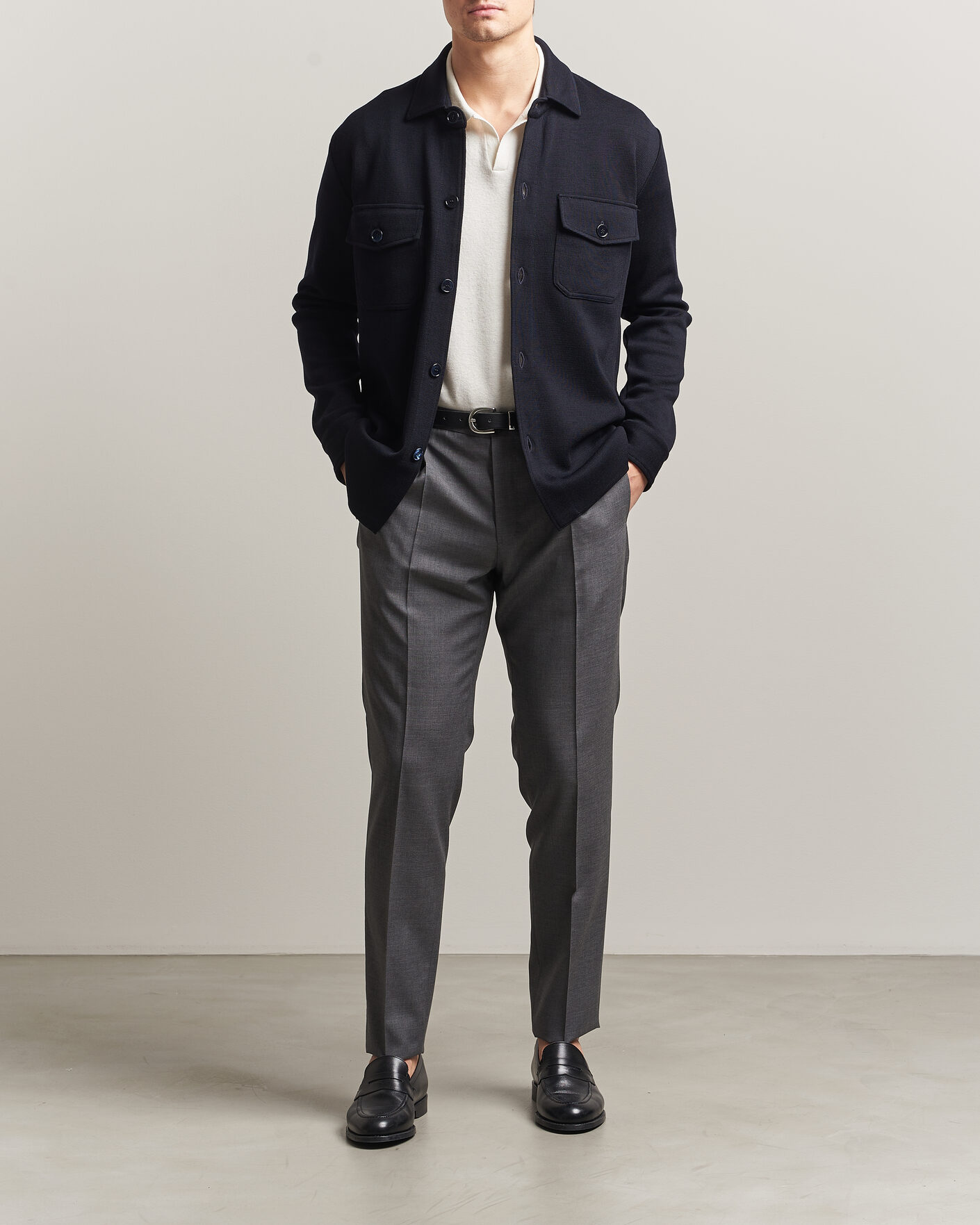 Men | Sweaters & Knitwear | Stenströms | Milano Knitted Merino Overshirt Navy