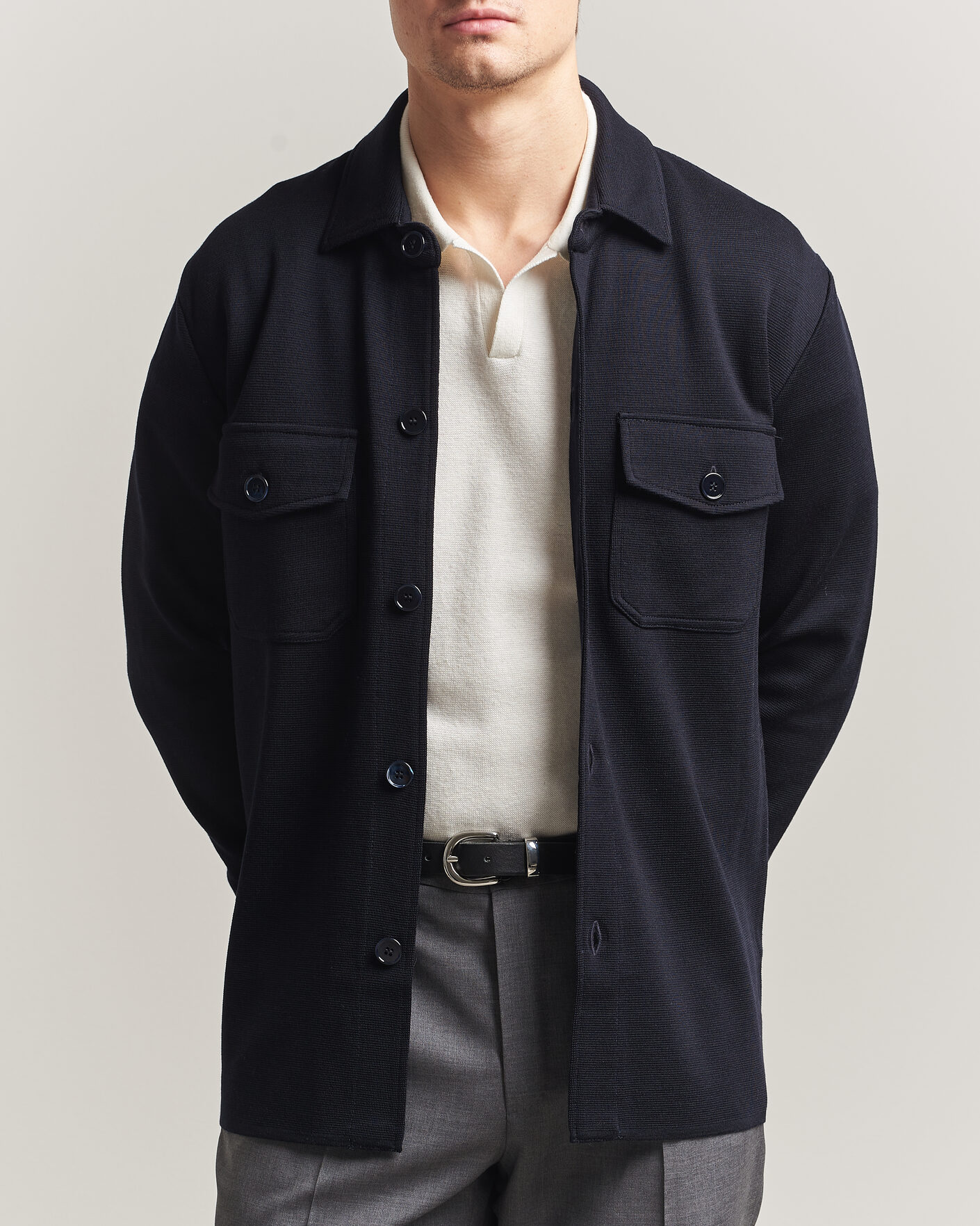 Men | Sweaters & Knitwear | Stenströms | Milano Knitted Merino Overshirt Navy