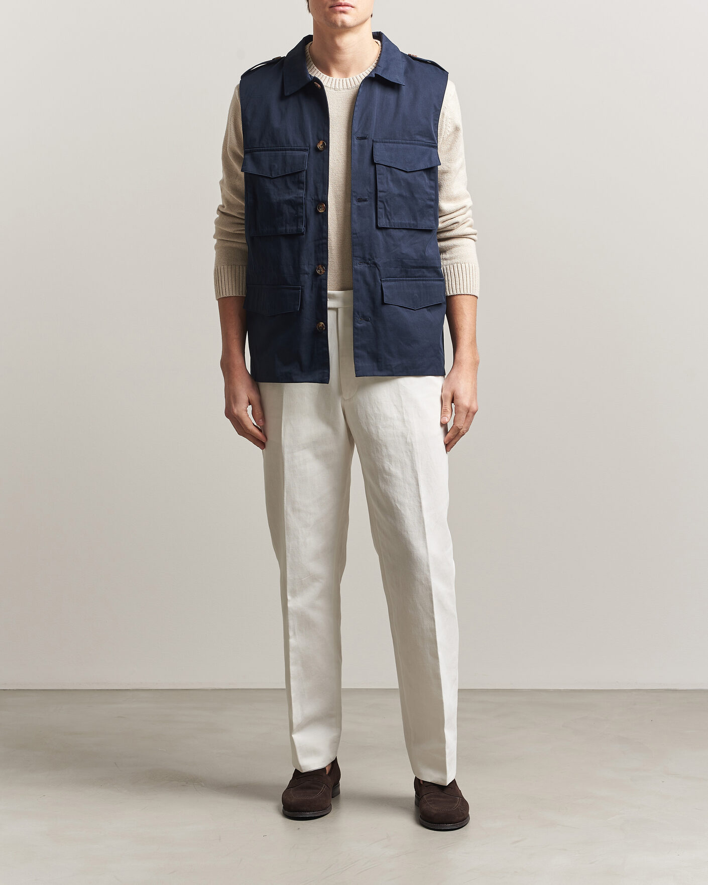 Men | Gilets | Stenströms | Cotton Twill Vest Navy