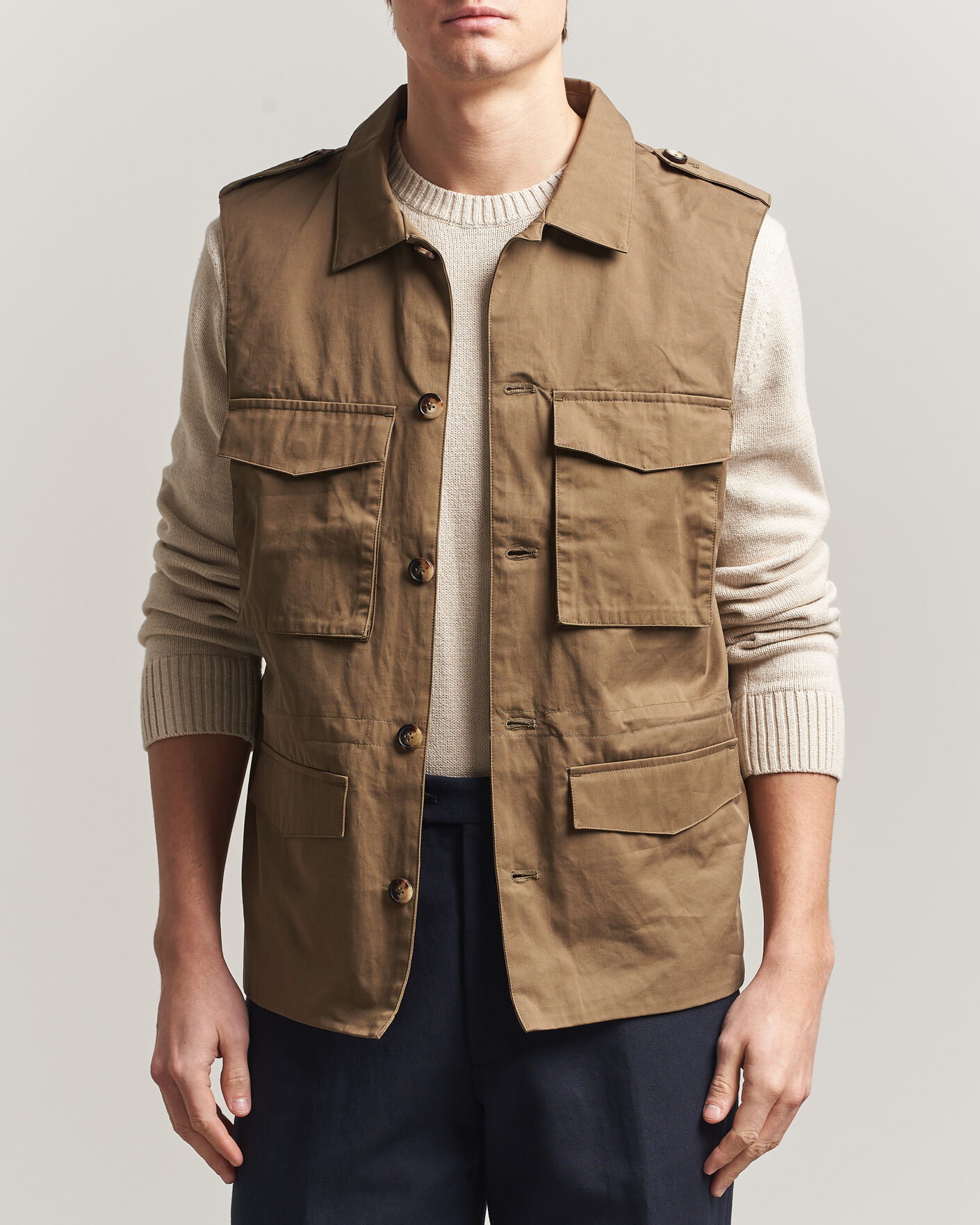 Men | Gilets | Stenströms | Cotton Twill Vest Olive