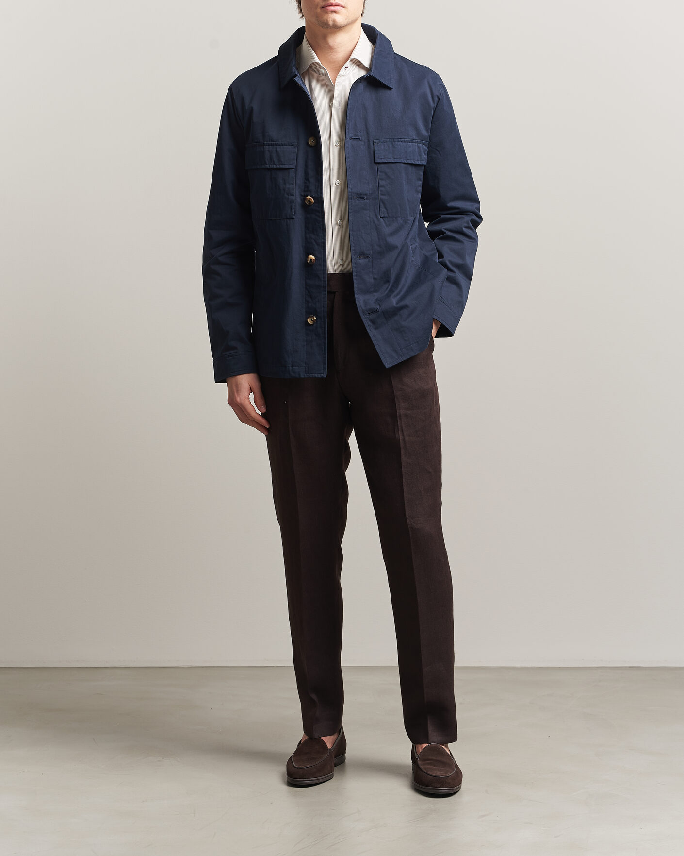 Men | Coats & Jackets | Stenströms | Cotton Twill Overshirt Navy