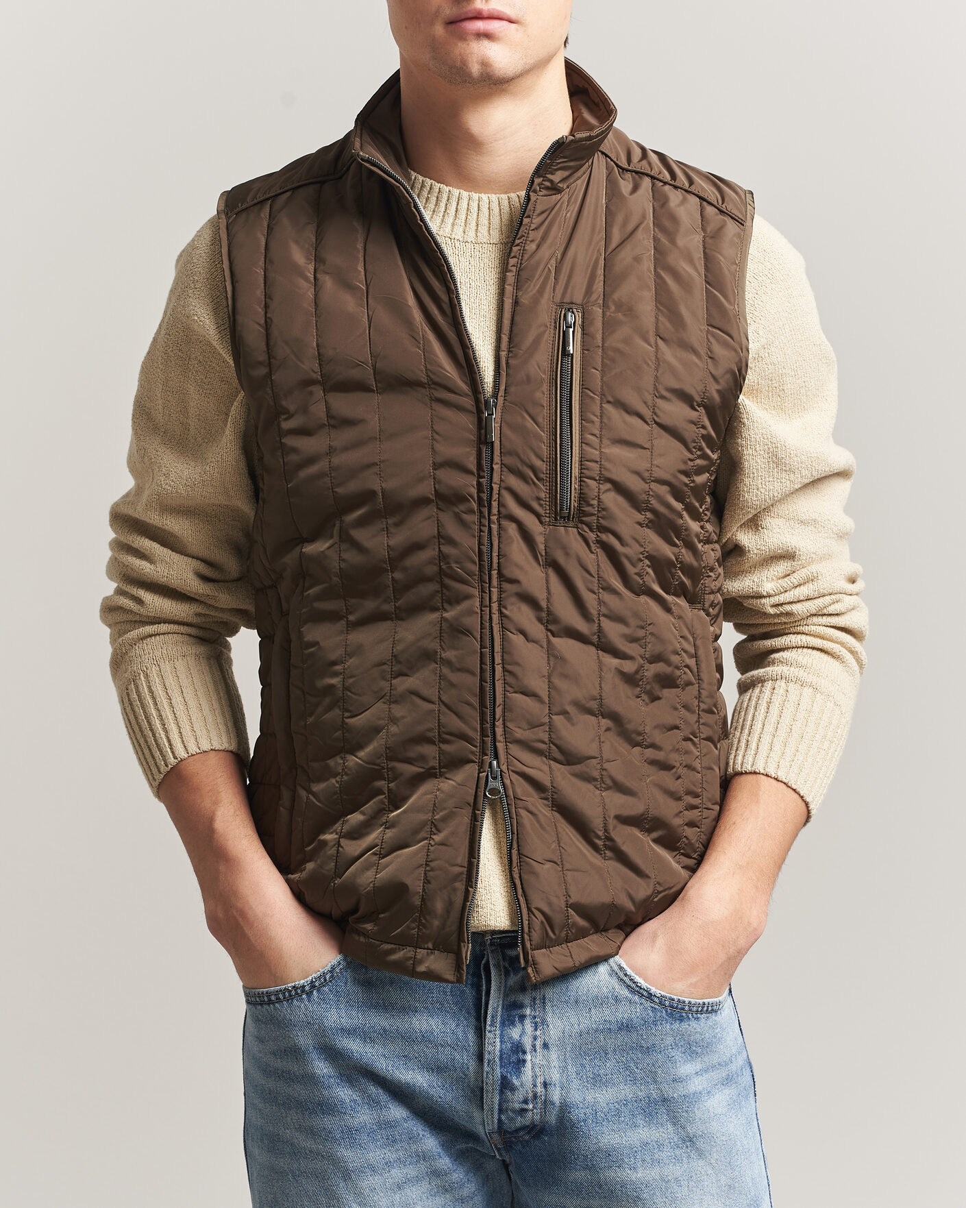 Men | Gilets | Stenströms | Nylon Quilted Light Padded Vest Olive