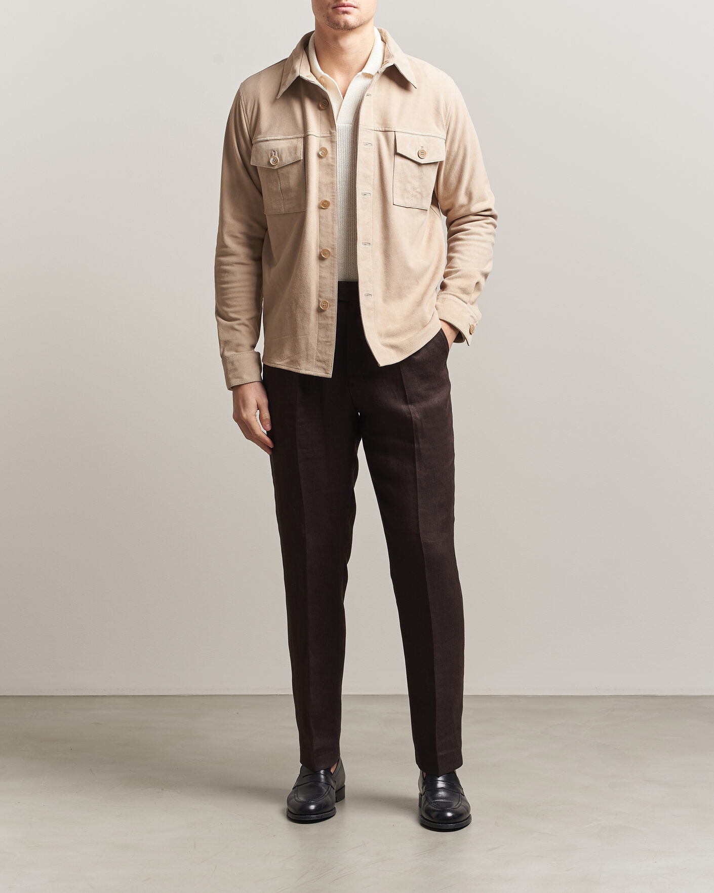 Men | Coats & Jackets | Stenströms | Suede Pocket Overshirt Beige