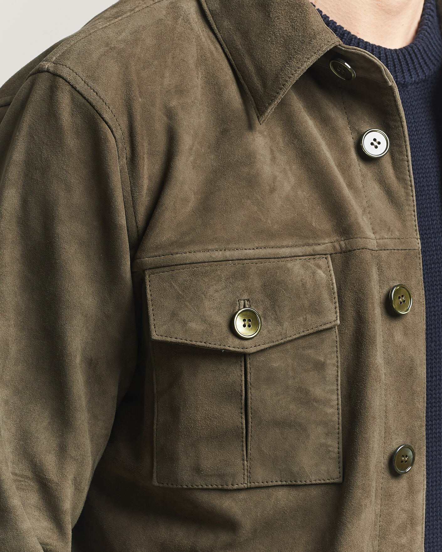 Men | Coats & Jackets | Stenströms | Suede Pocket Overshirt Olive