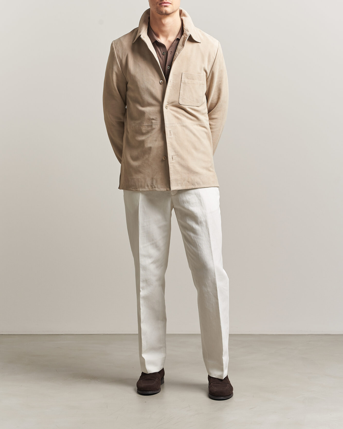 Men | Coats & Jackets | Stenströms | Suede Overshirt Beige