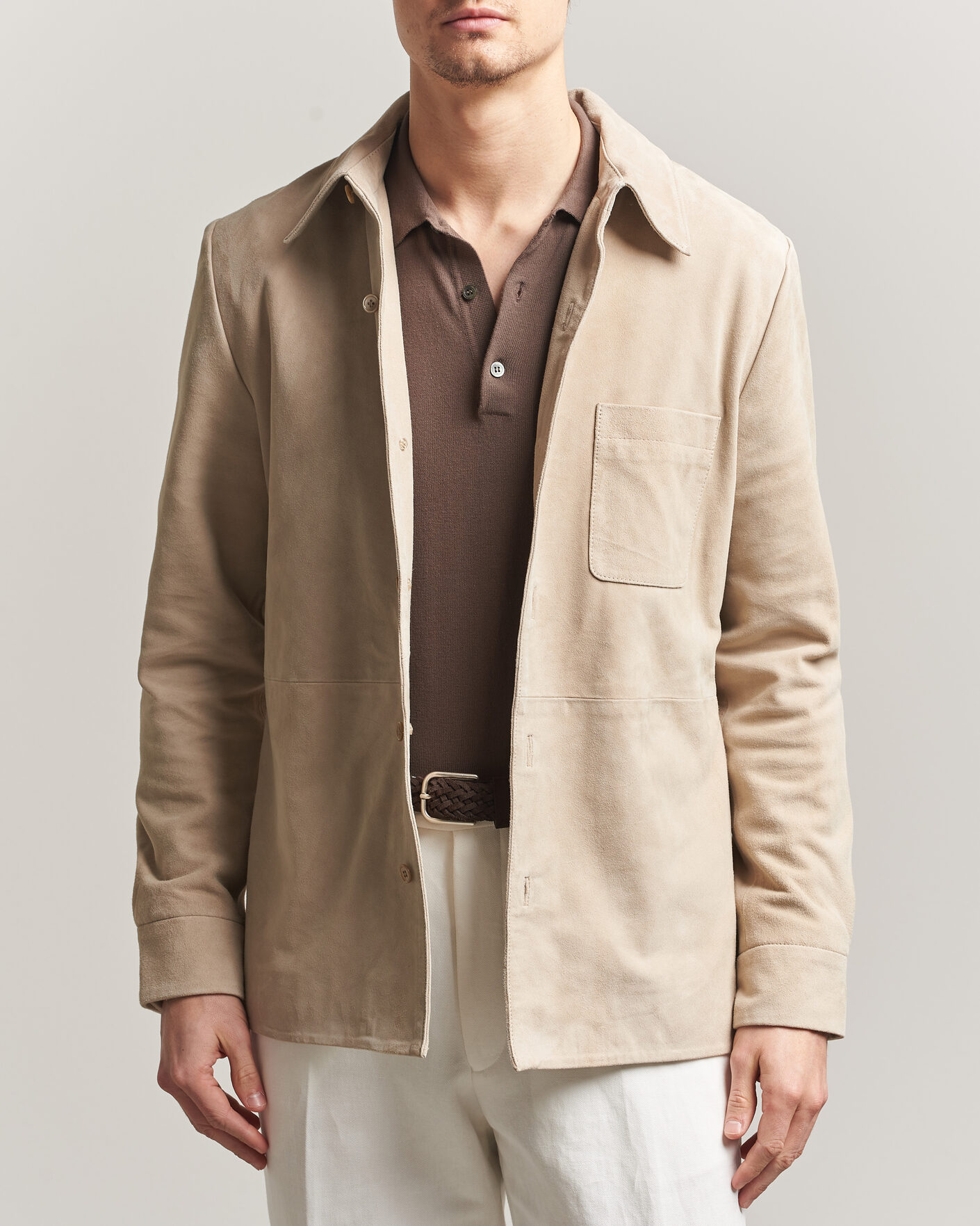 Men | Coats & Jackets | Stenströms | Suede Overshirt Beige
