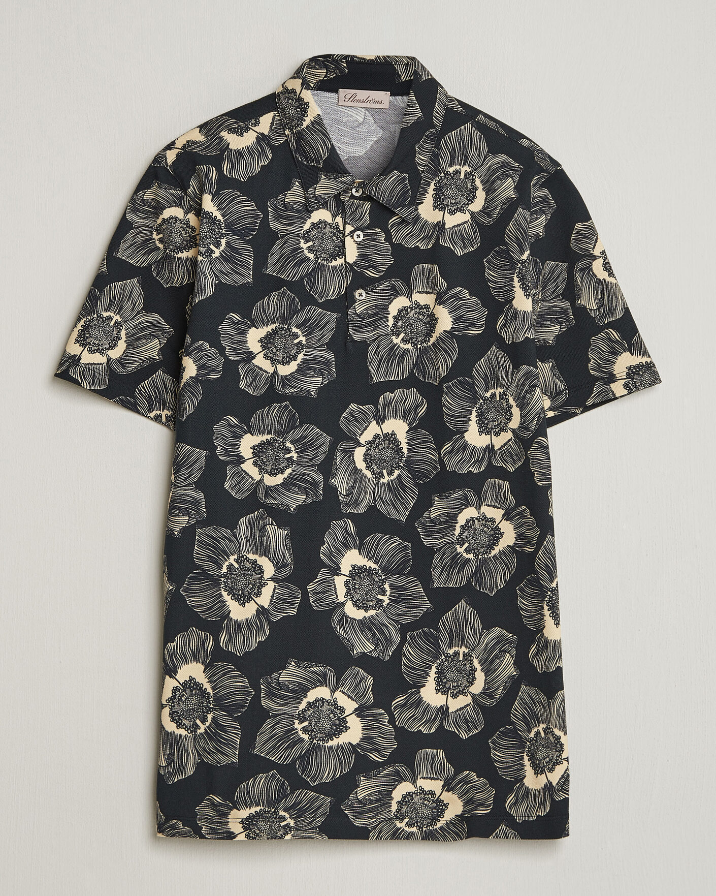 Men | Polo Shirts | Stenströms | Printed Cotton Polo Black