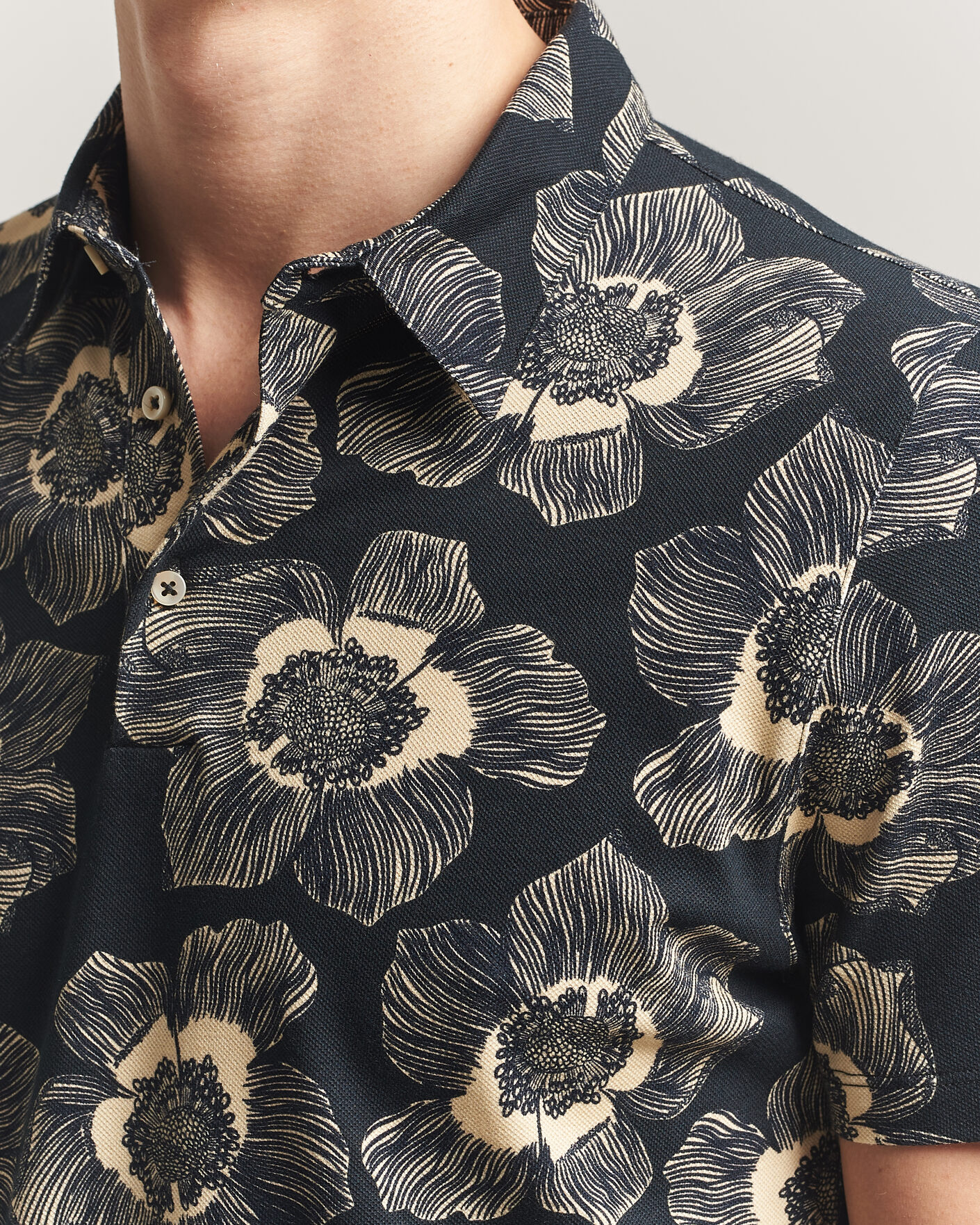Men | Polo Shirts | Stenströms | Printed Cotton Polo Black
