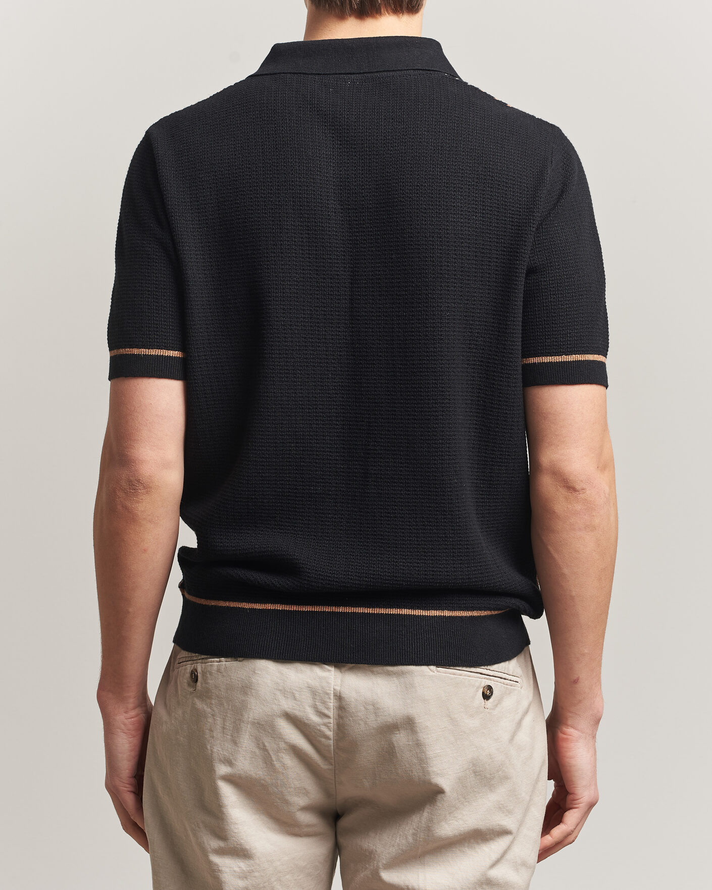 Men | Polo Shirts | Stenströms | Knitted Stripe Hemp/Cotton Polo Black