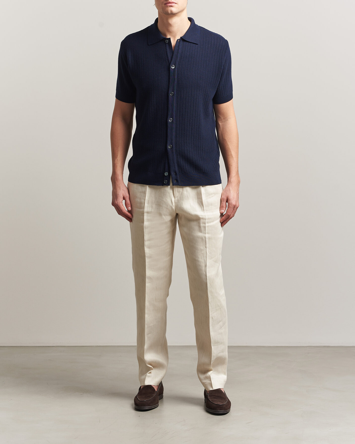 Men | Polo Shirts | Stenströms | Knitted Buttonthru Merino Polo Shirt Navy