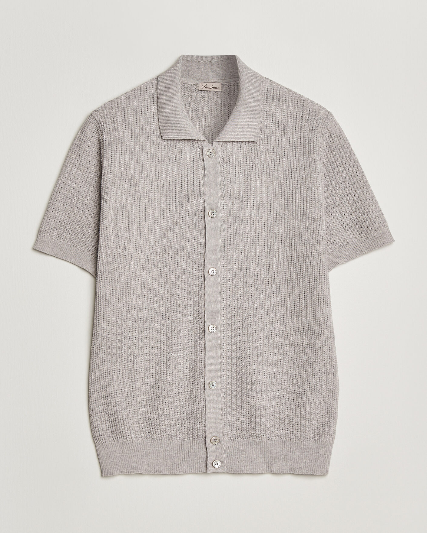 Men | Polo Shirts | Stenströms | Knitted Buttonthru Merino Polo Shirt Grey