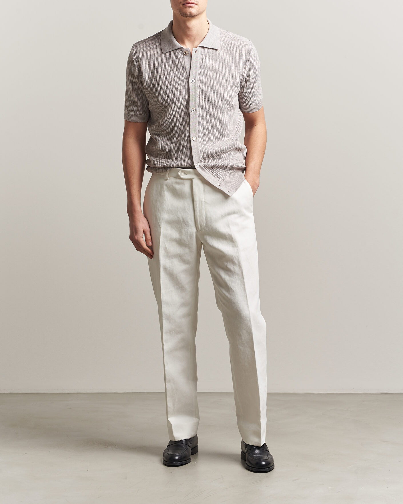 Men | Polo Shirts | Stenströms | Knitted Buttonthru Merino Polo Shirt Grey