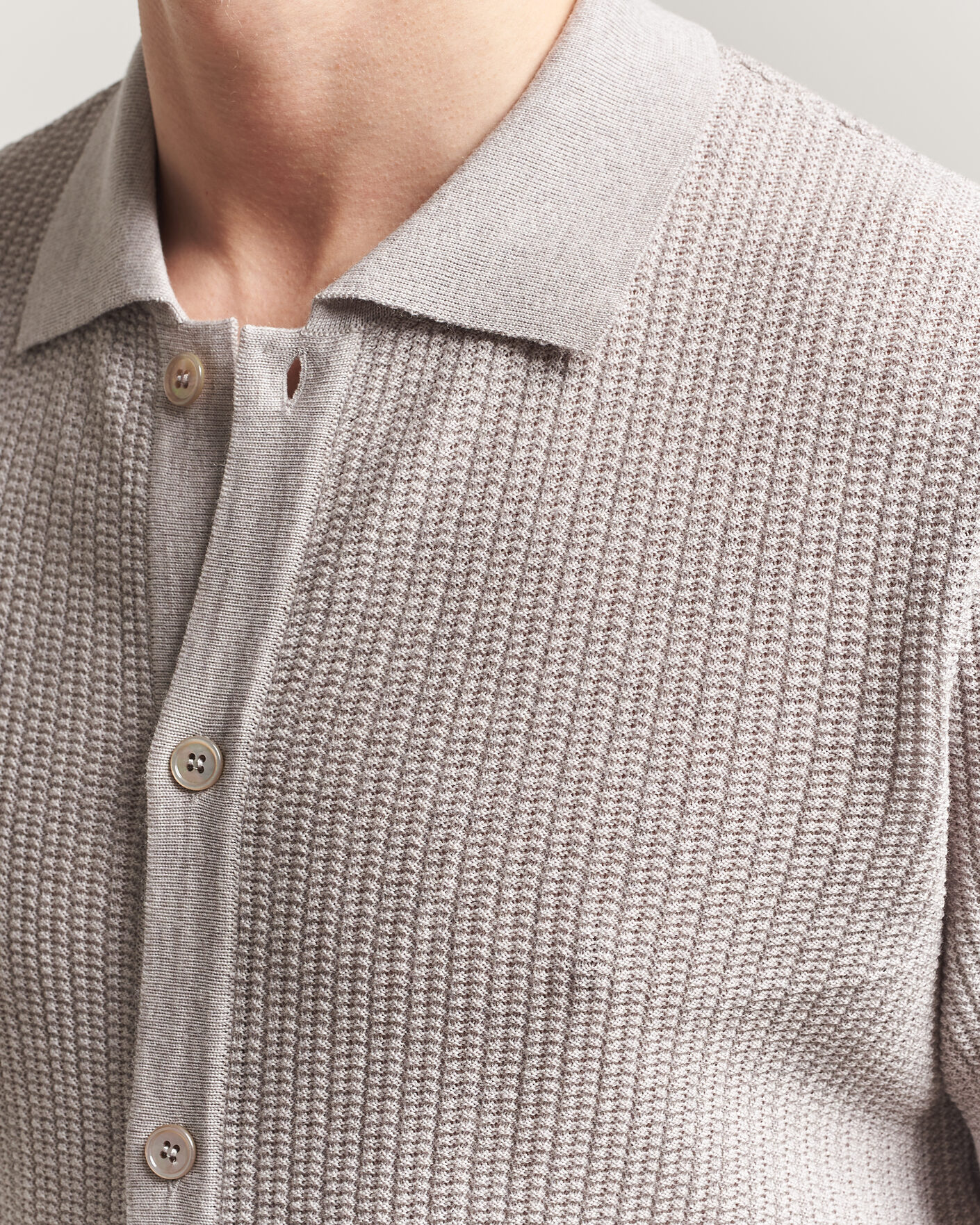 Men | Polo Shirts | Stenströms | Knitted Buttonthru Merino Polo Shirt Grey