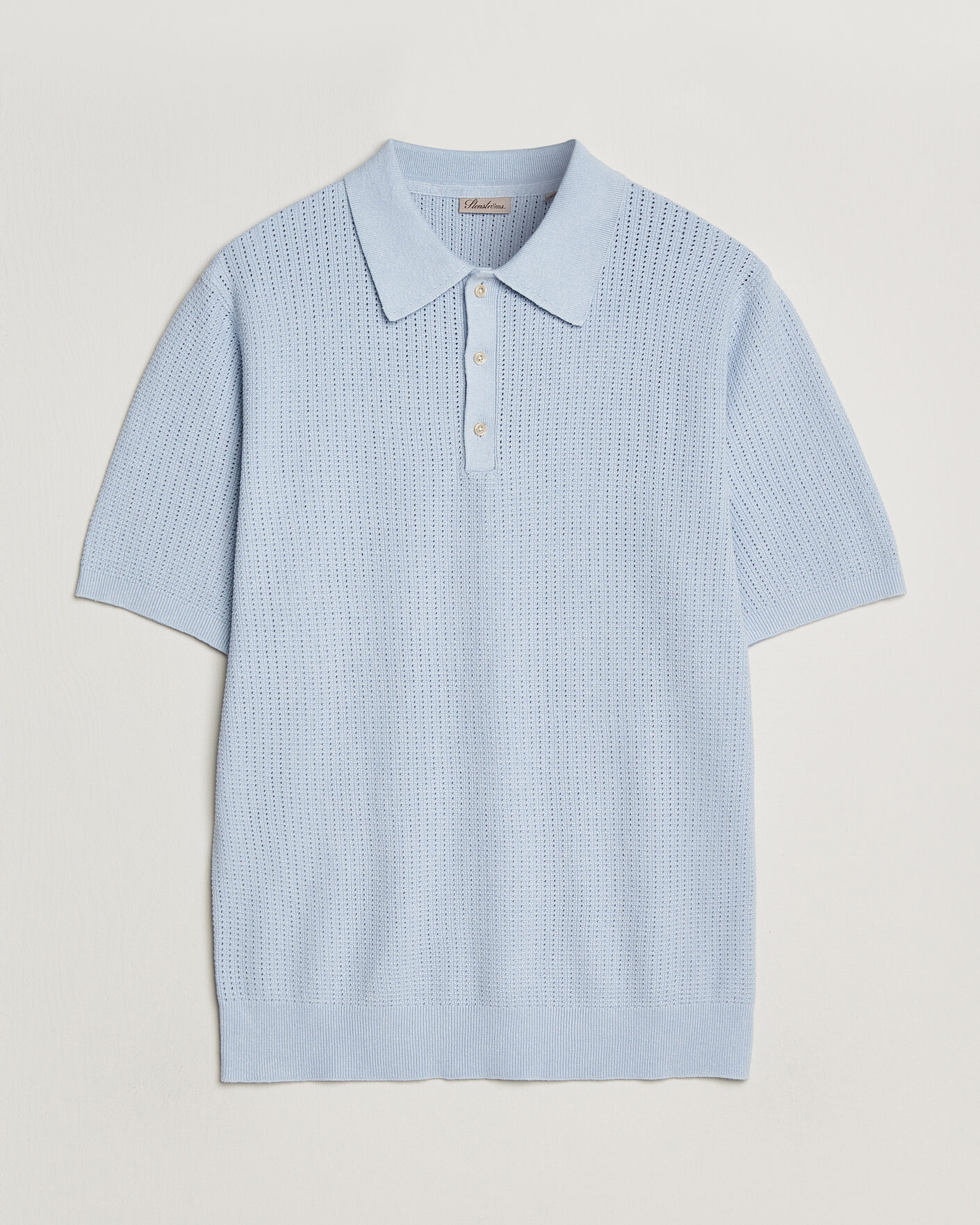 Men | Polo Shirts | Stenströms | Knitted Textured Cotton/Hemp Polo Light Blue