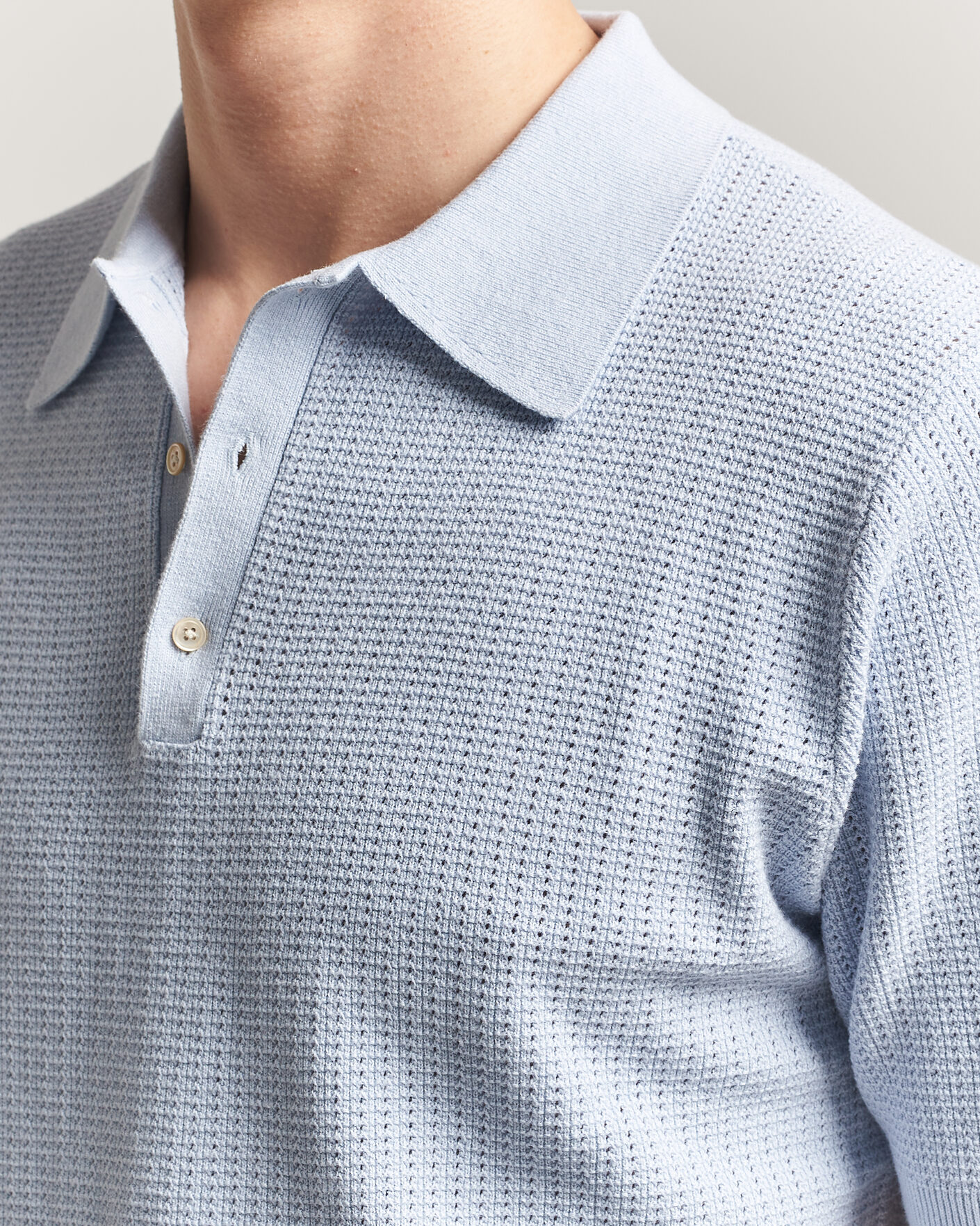 Men | Polo Shirts | Stenströms | Knitted Textured Cotton/Hemp Polo Light Blue