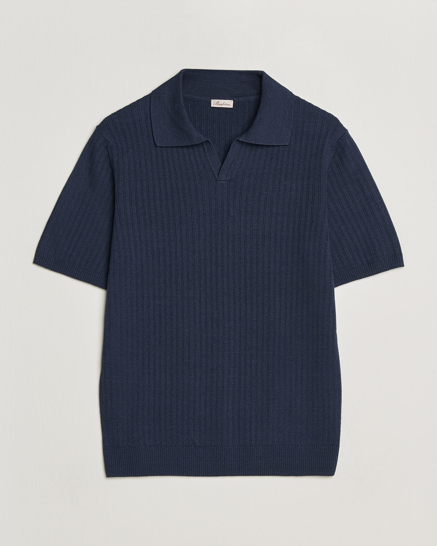 Men | Polo Shirts | Stenströms | Linen/Merino Structured Polo Navy