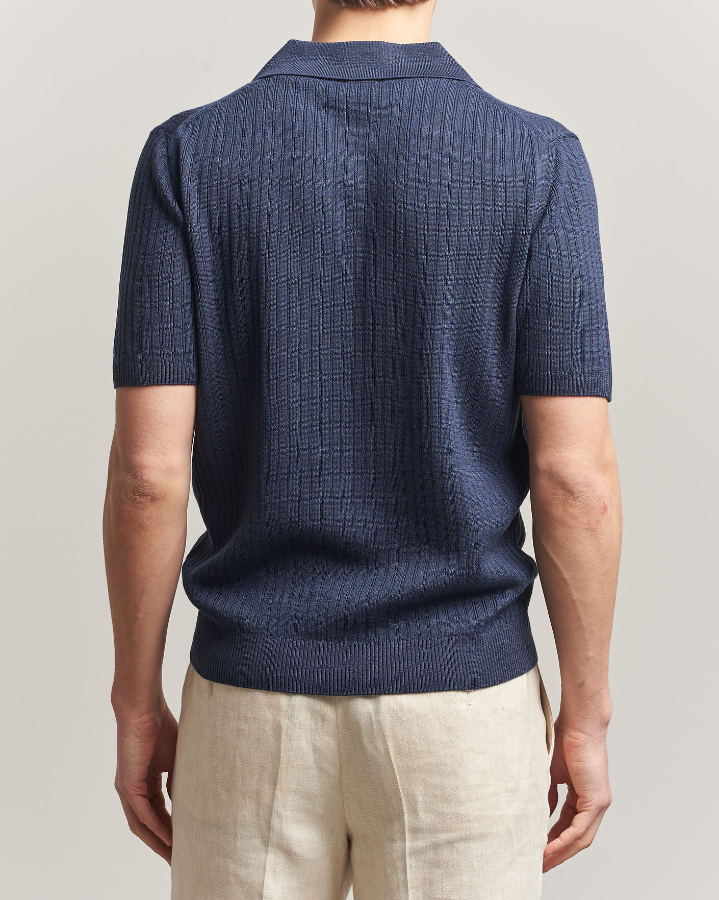 Men | Polo Shirts | Stenströms | Linen/Merino Structured Polo Navy