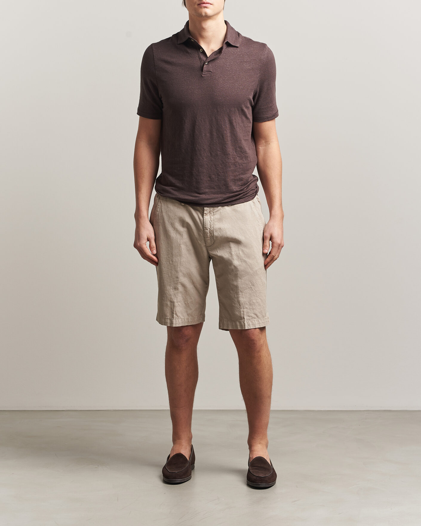 Men | Polo Shirts | Stenströms | Linen Polo Shirt Dark Brown