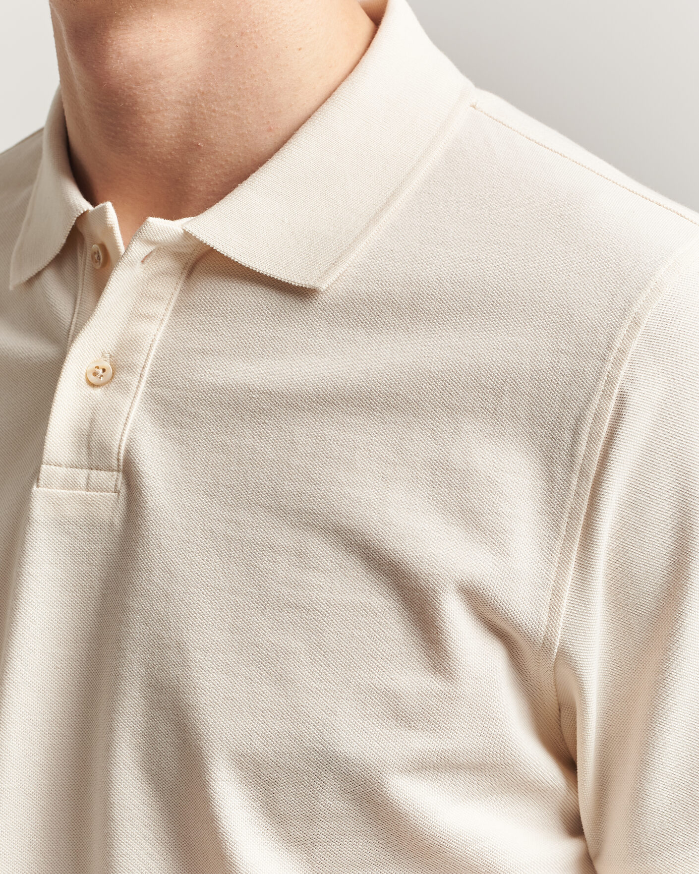 Men | Polo Shirts | Stenströms | Organic Cotton Piquet Polo Shirt Beige