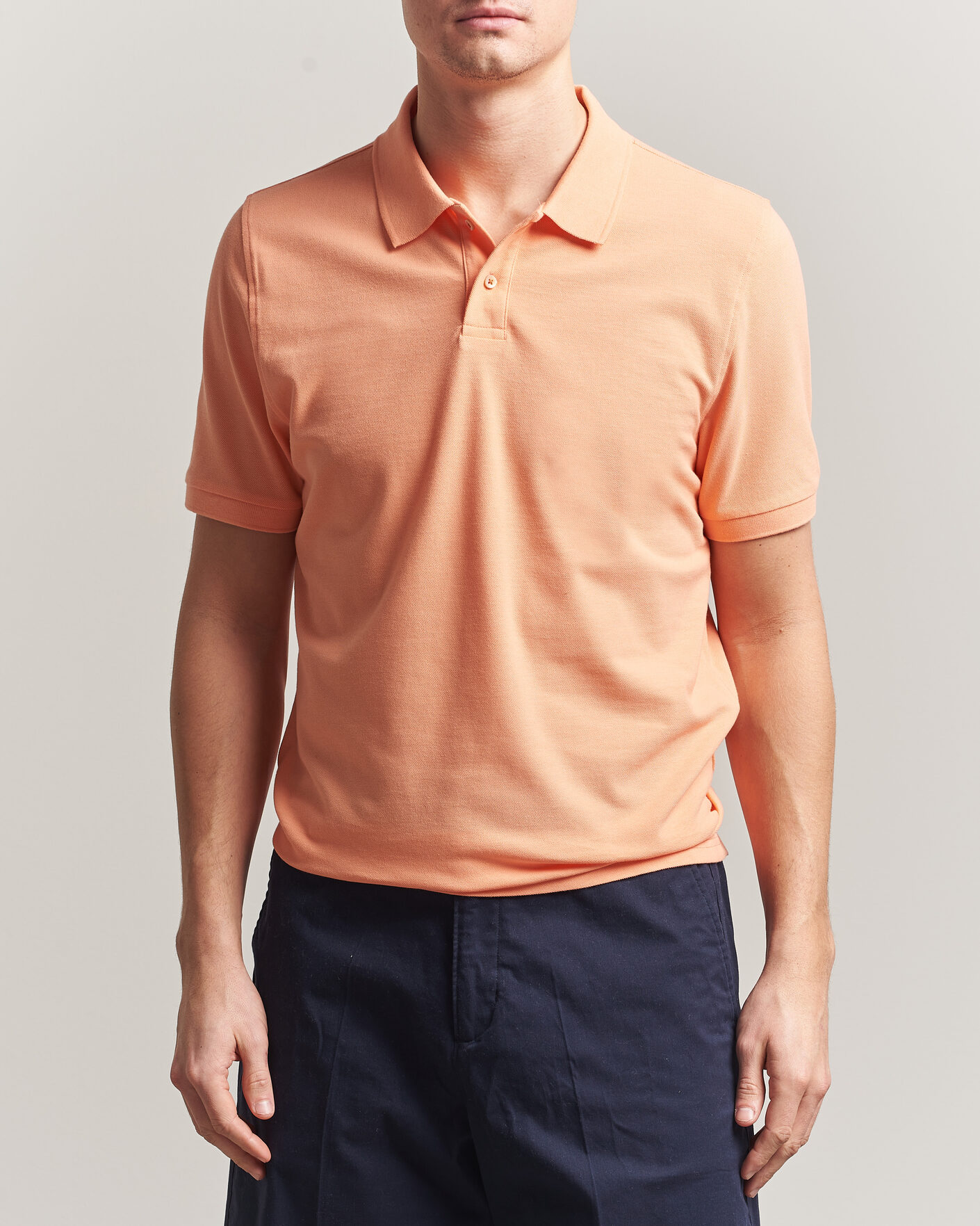 Men | Polo Shirts | Stenströms | Organic Cotton Piquet Polo Shirt Mandarin