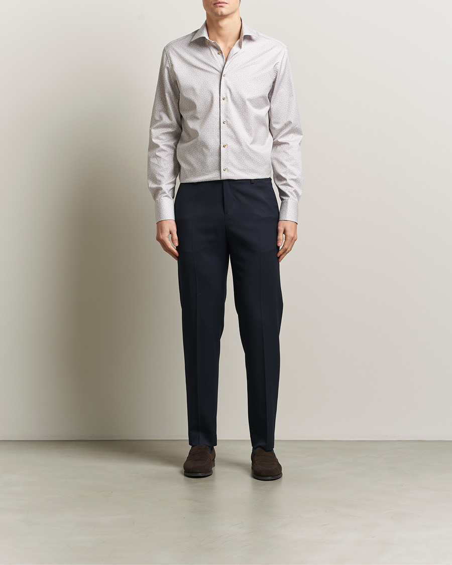 Men | Shirts | Stenströms | Regular Fit Printed Cotton Twill Shirt Light Brown