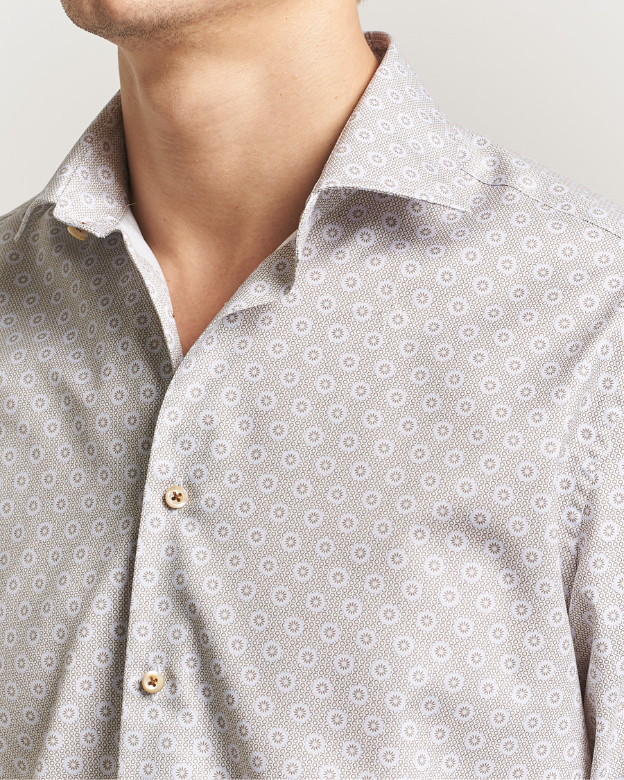 Men | Shirts | Stenströms | Regular Fit Printed Cotton Twill Shirt Light Brown