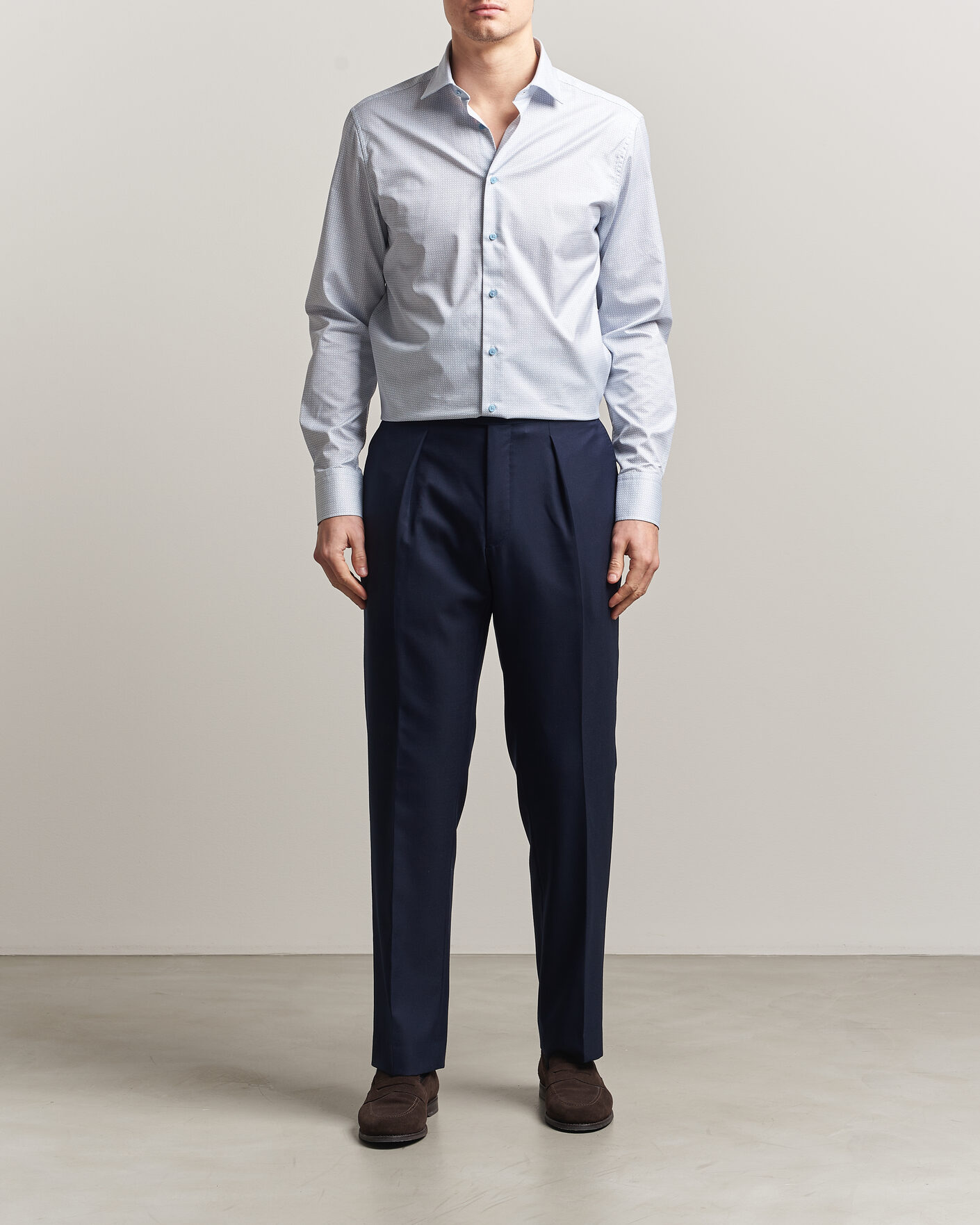 Men | Shirts | Stenströms | Regular Fit Micro Printed Twill Shirt Light Blue