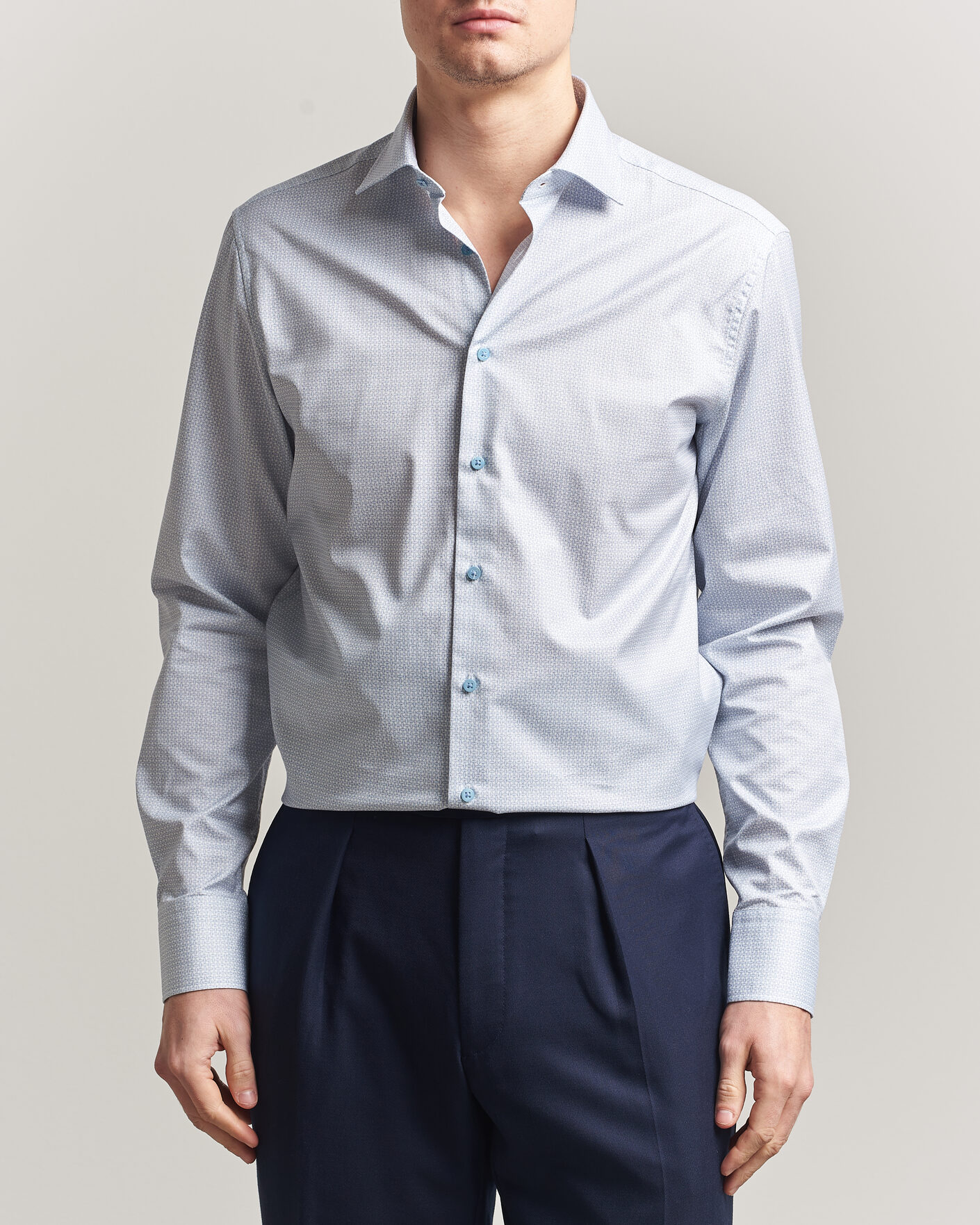 Men | Shirts | Stenströms | Regular Fit Micro Printed Twill Shirt Light Blue