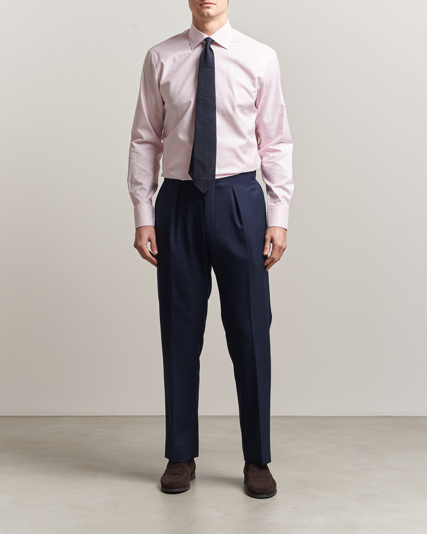 Men | Shirts | Stenströms | Regular Fit Over Check Cotton Shirt Pink