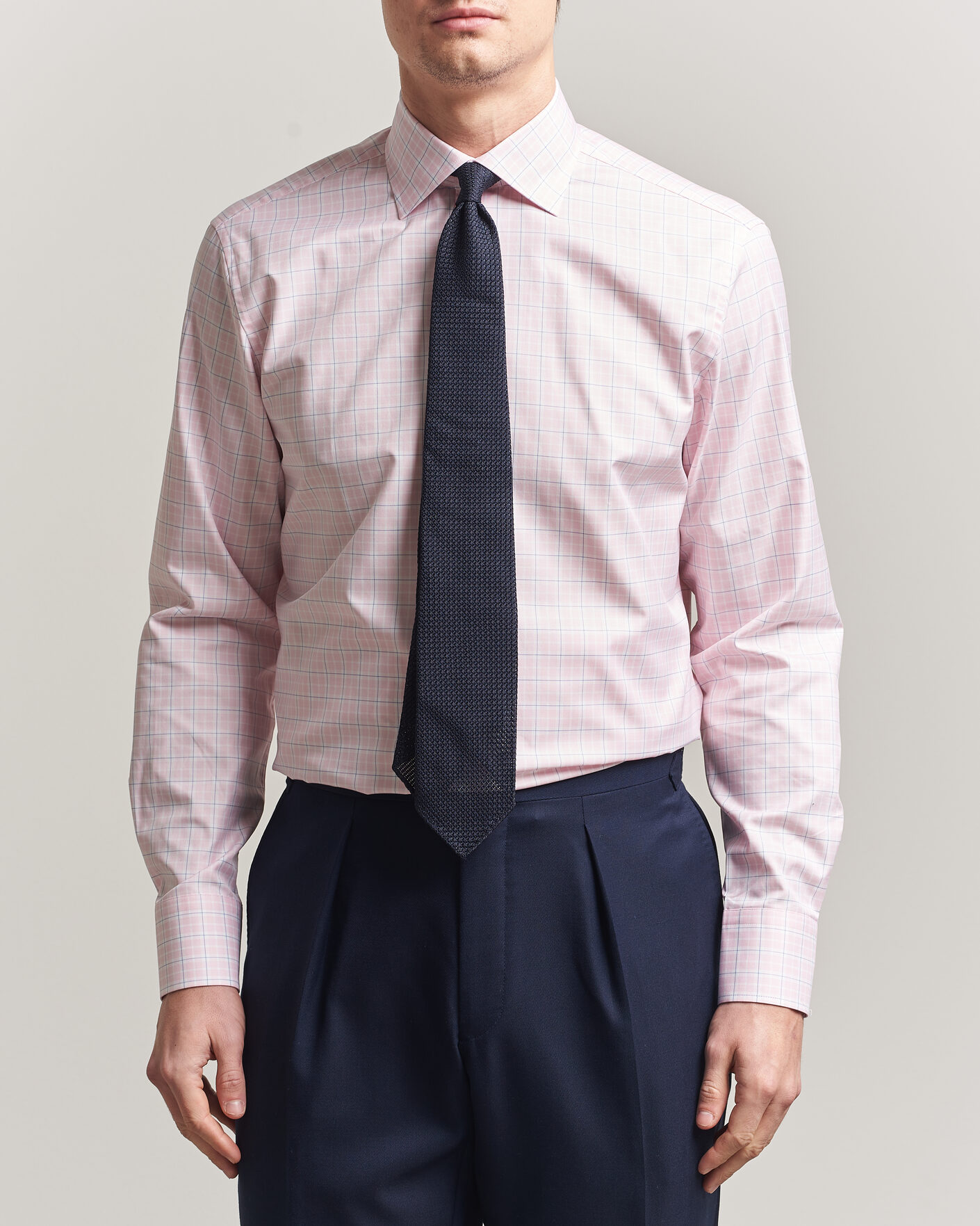 Men | Shirts | Stenströms | Regular Fit Over Check Cotton Shirt Pink