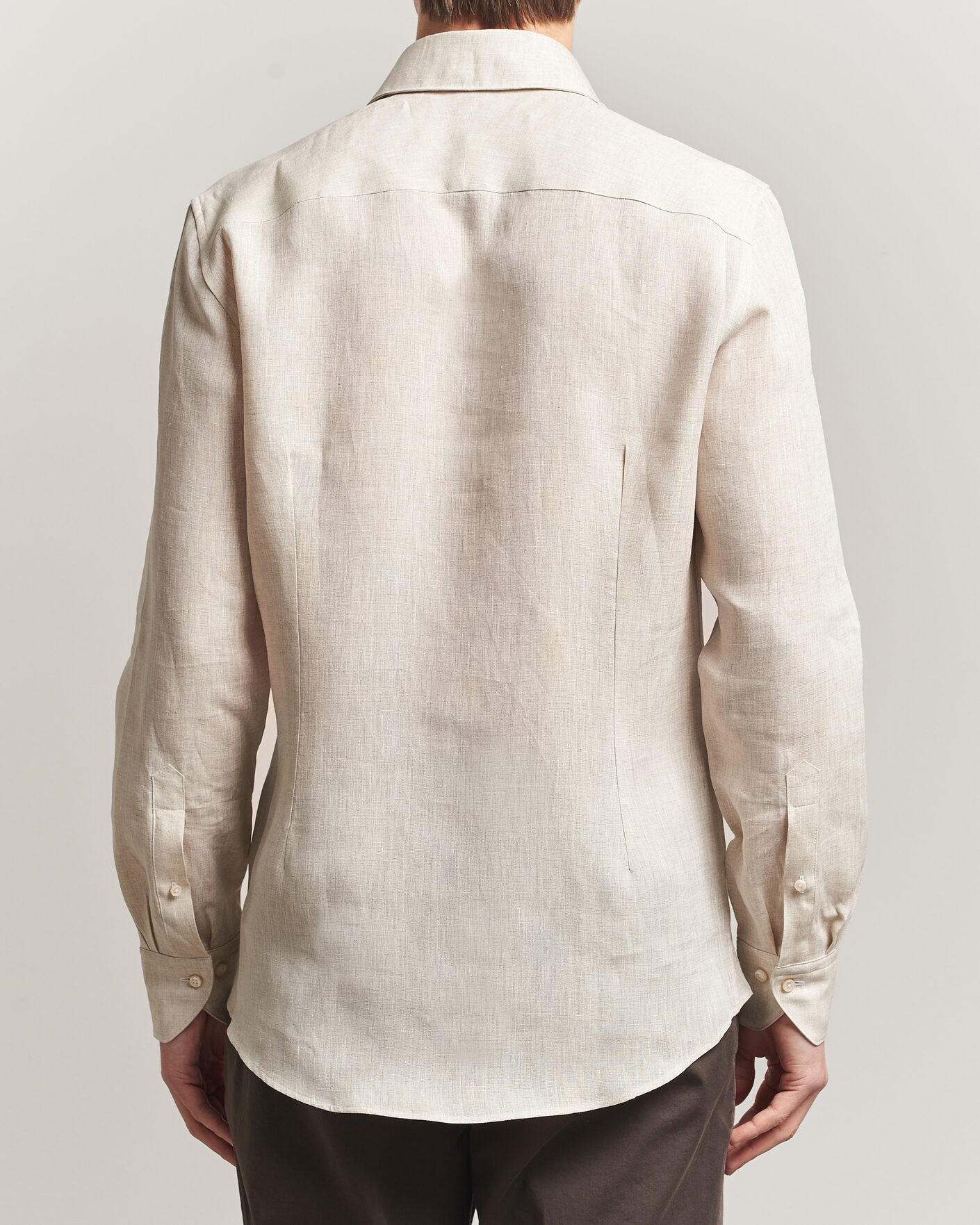 Men | Shirts | Stenströms | 1899 Linen One Piece Collar Shirt Beige