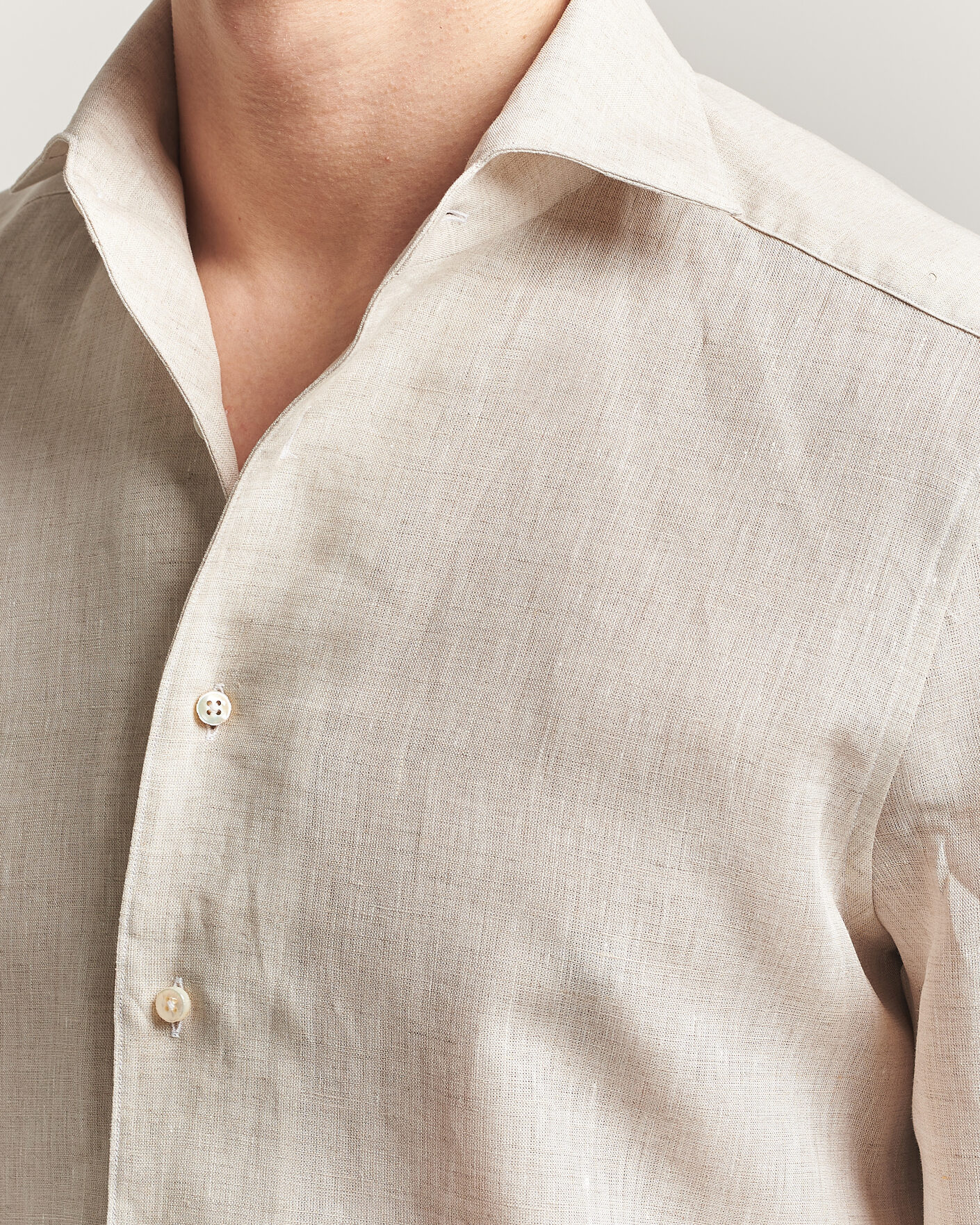 Men | Shirts | Stenströms | 1899 Linen One Piece Collar Shirt Beige