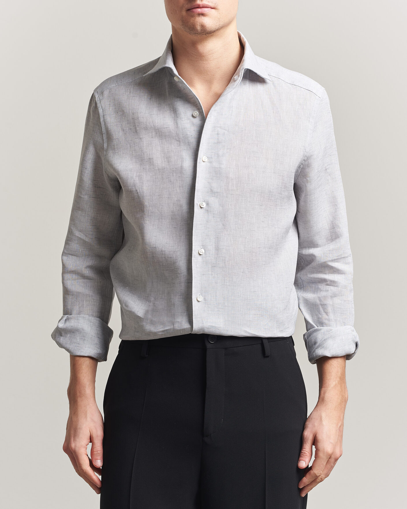 Men | Shirts | Stenströms | 1899 Linen One Piece Collar Shirt Grey