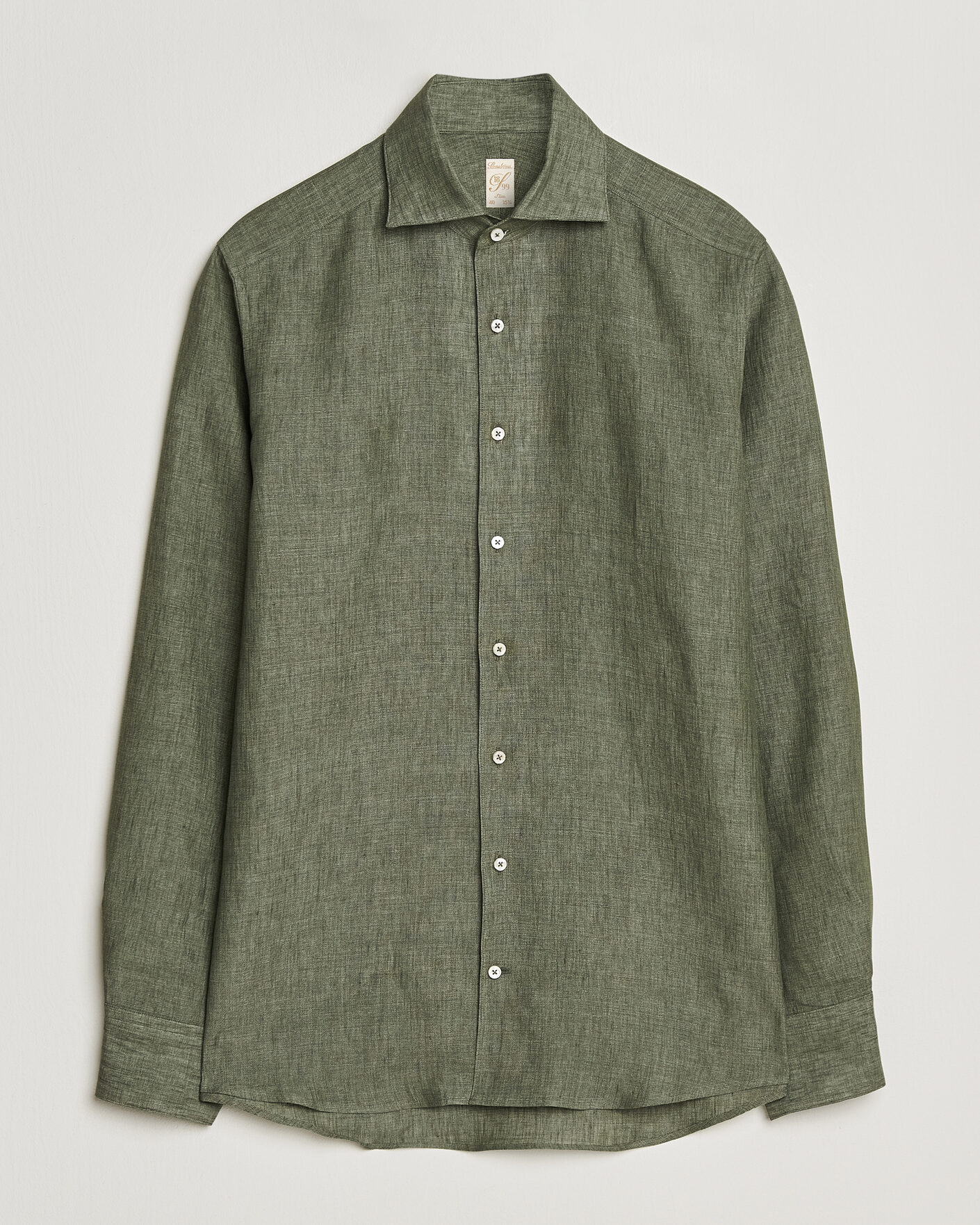 Men | Shirts | Stenströms | 1899 Linen One Piece Collar Shirt Olive