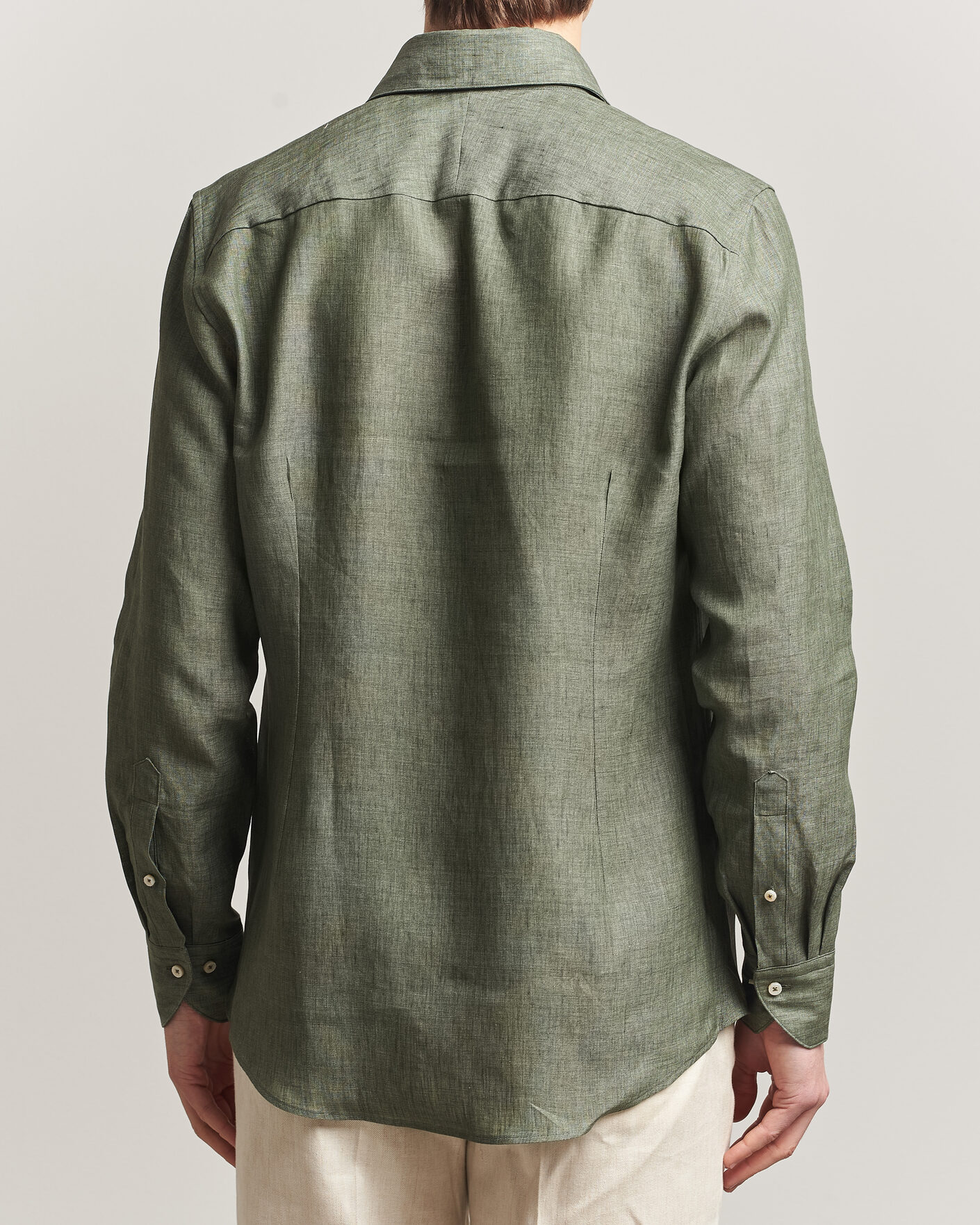 Men | Shirts | Stenströms | 1899 Linen One Piece Collar Shirt Olive
