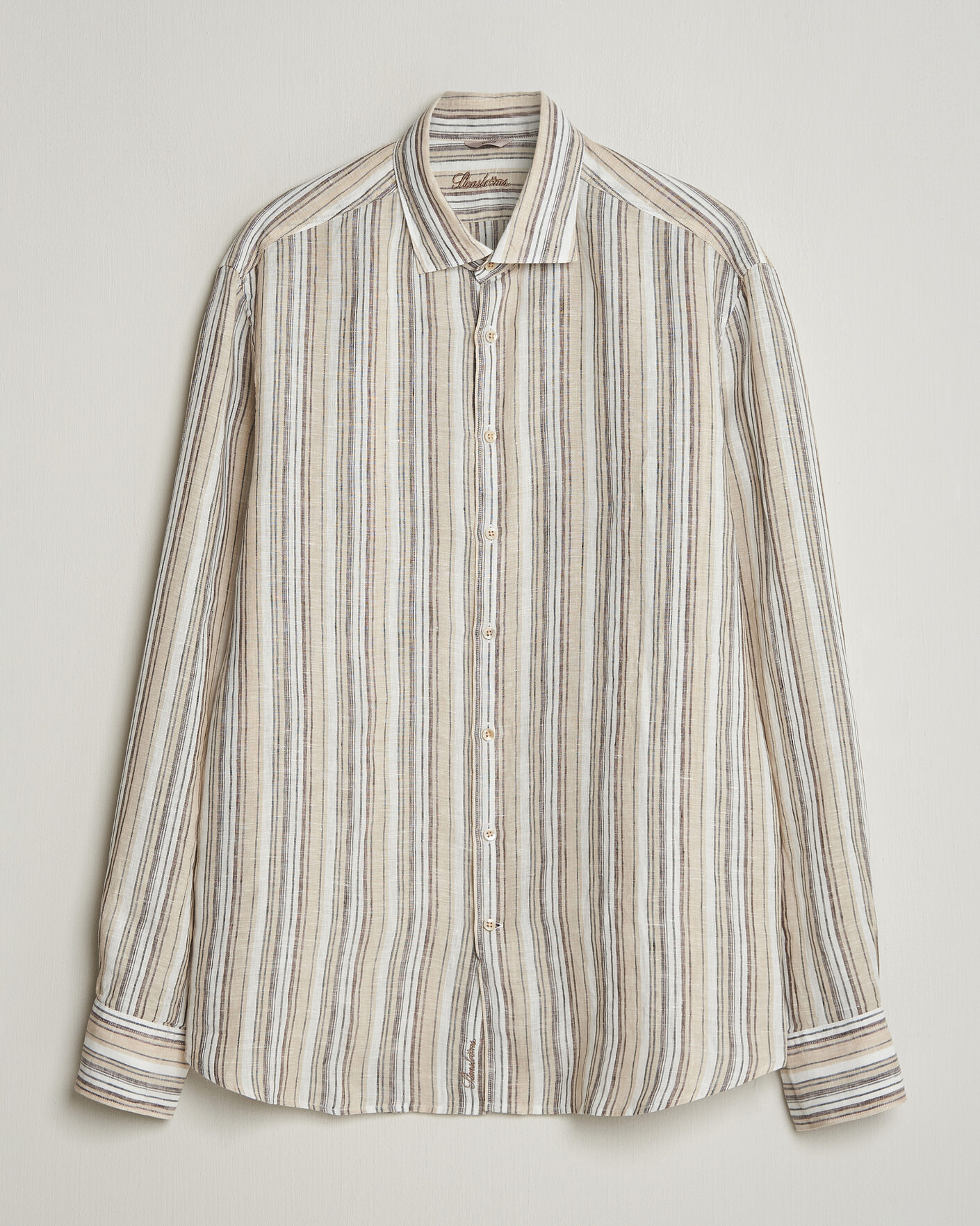 Men | Shirts | Stenströms | Regular Fit Multi Striped Linen Shirt Brown