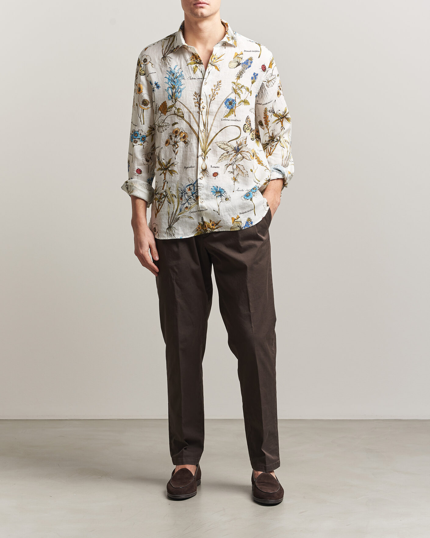 Men | Shirts | Stenströms | Reglar Fit Botanical Print Linen Shirt Multi