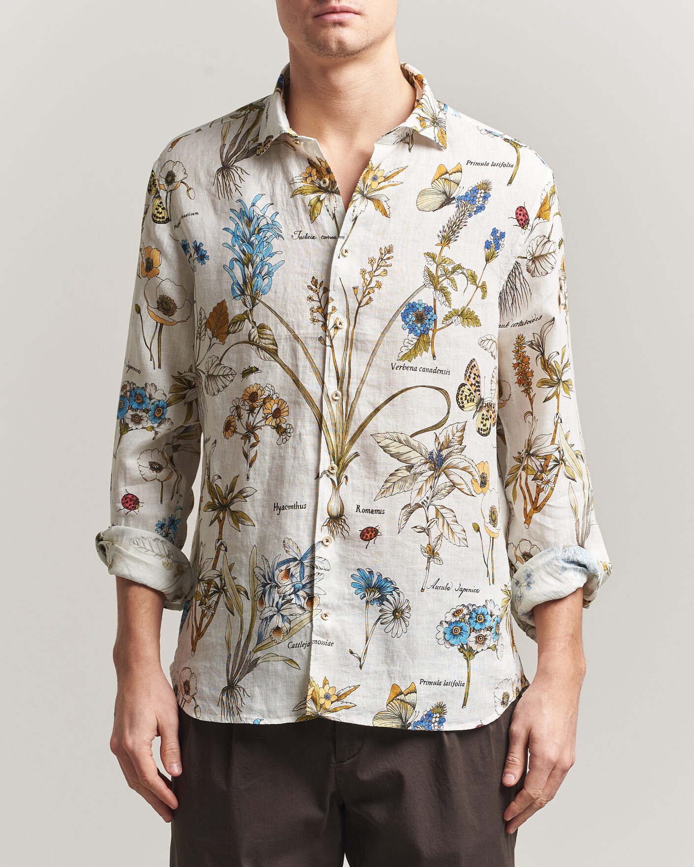Men | Shirts | Stenströms | Reglar Fit Botanical Print Linen Shirt Multi