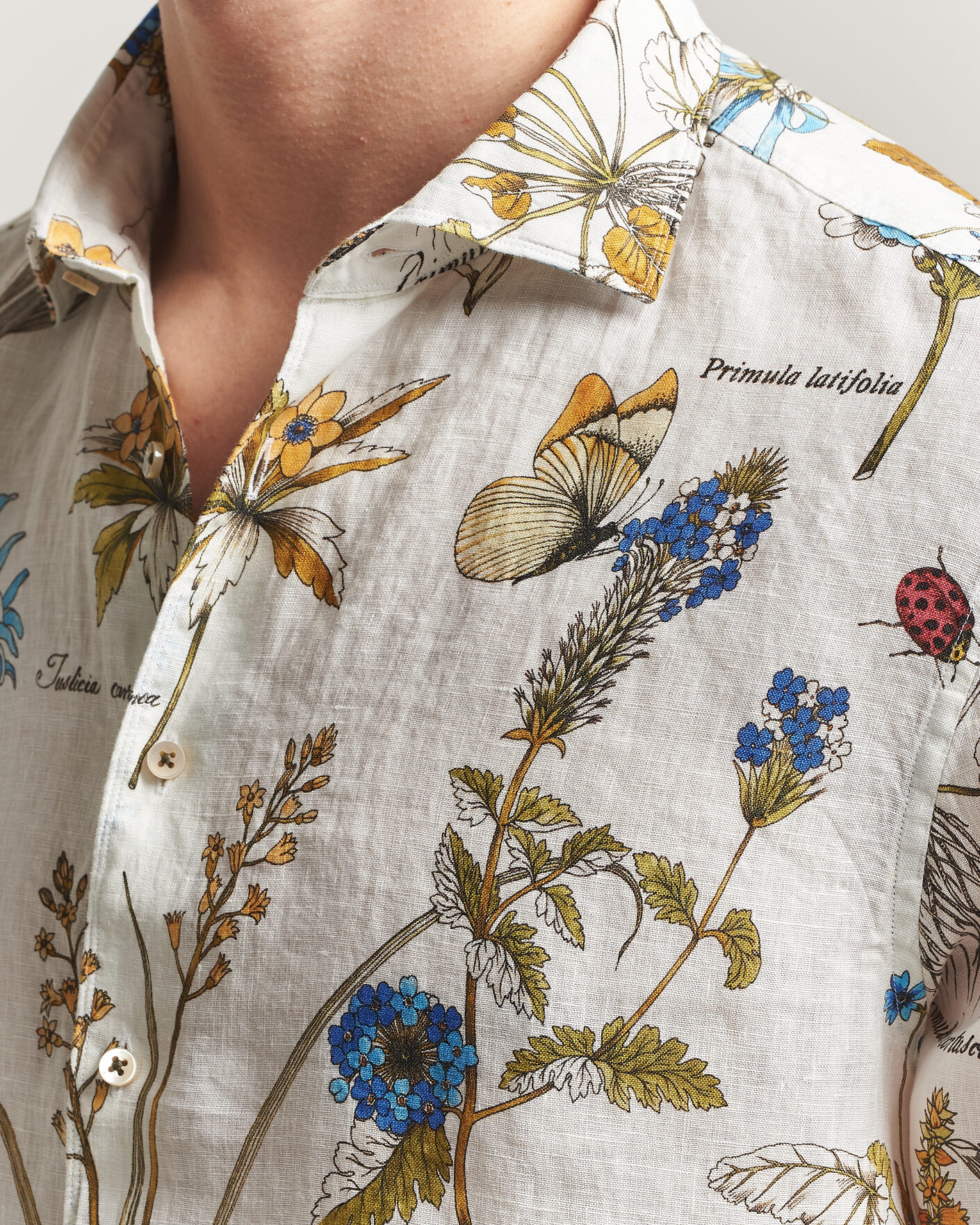Men | Shirts | Stenströms | Reglar Fit Botanical Print Linen Shirt Multi