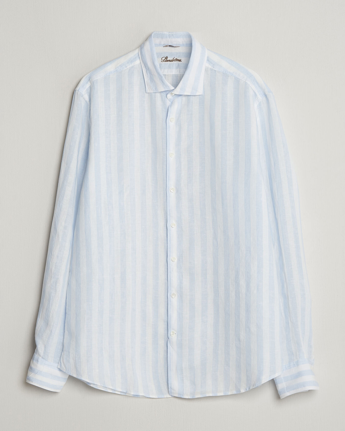 Men | Shirts | Stenströms | Regular Fit Wide Stripe Linen Shirt Light Blue